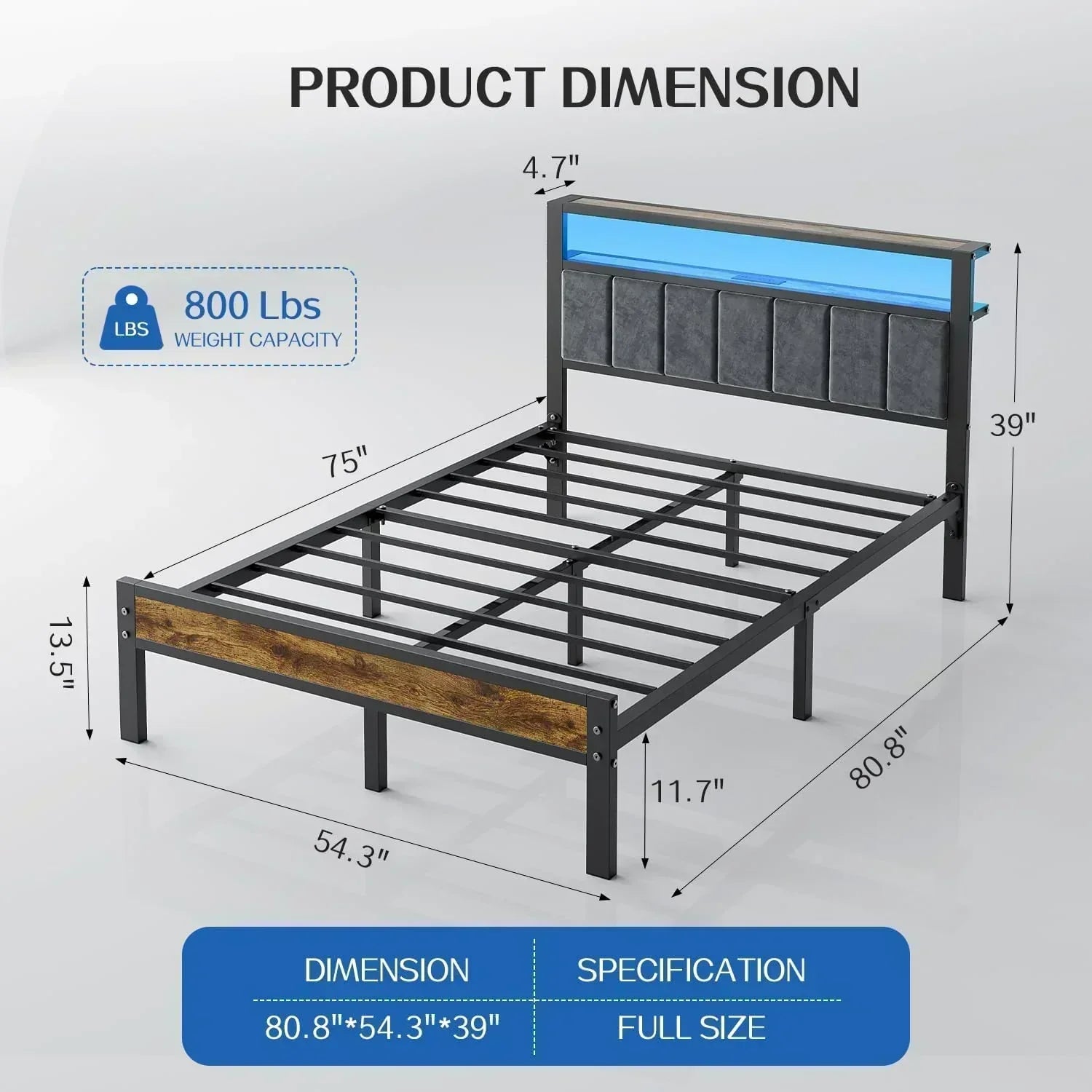 Queen Size Bed Frame with 2-Tier Storage Shelves Headboard Platform Bed with Charging Station wourant