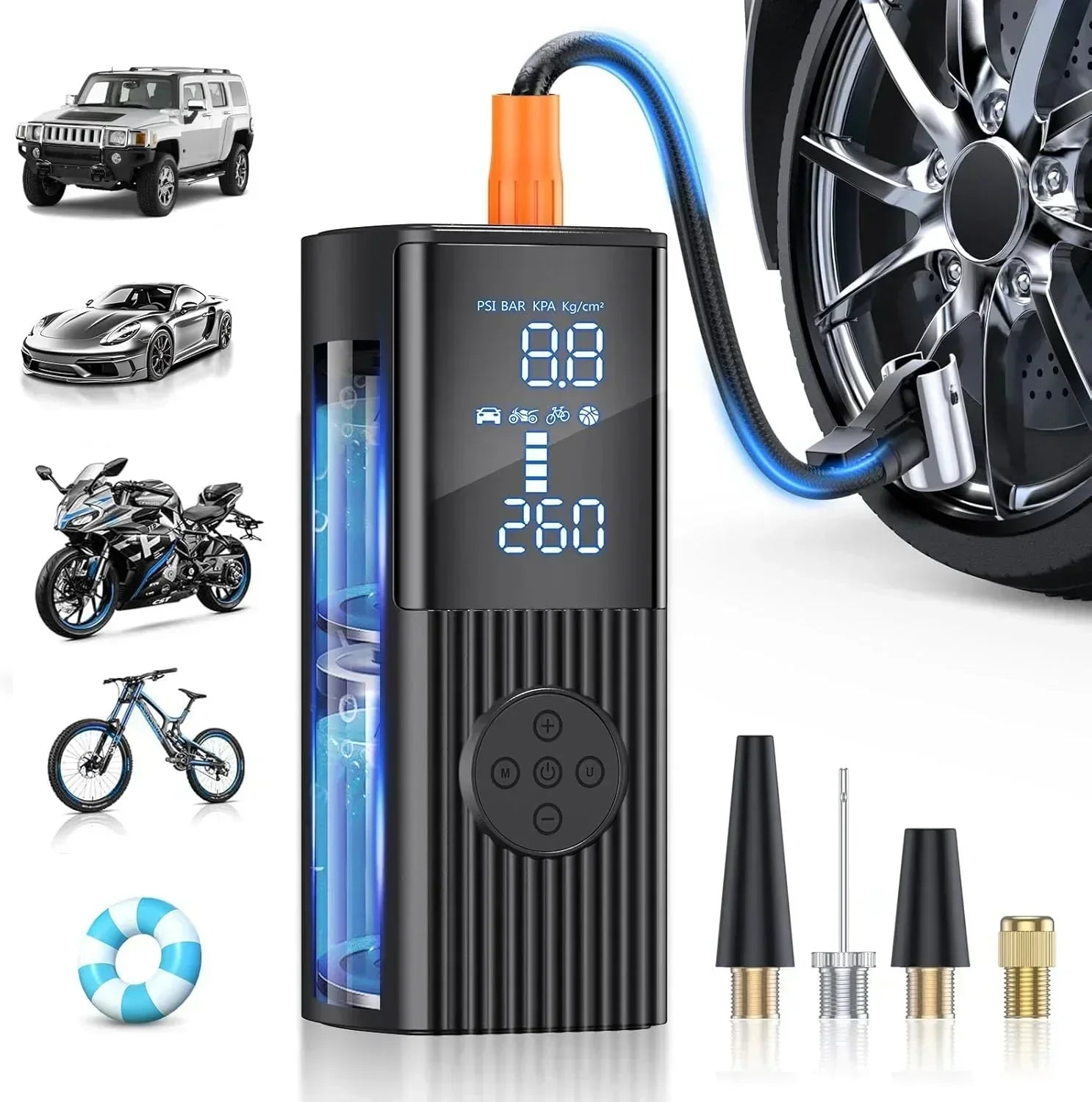 Tire Inflator Portable Air Compressor 180PSI Portable Air Compressor with with LED Light wourant