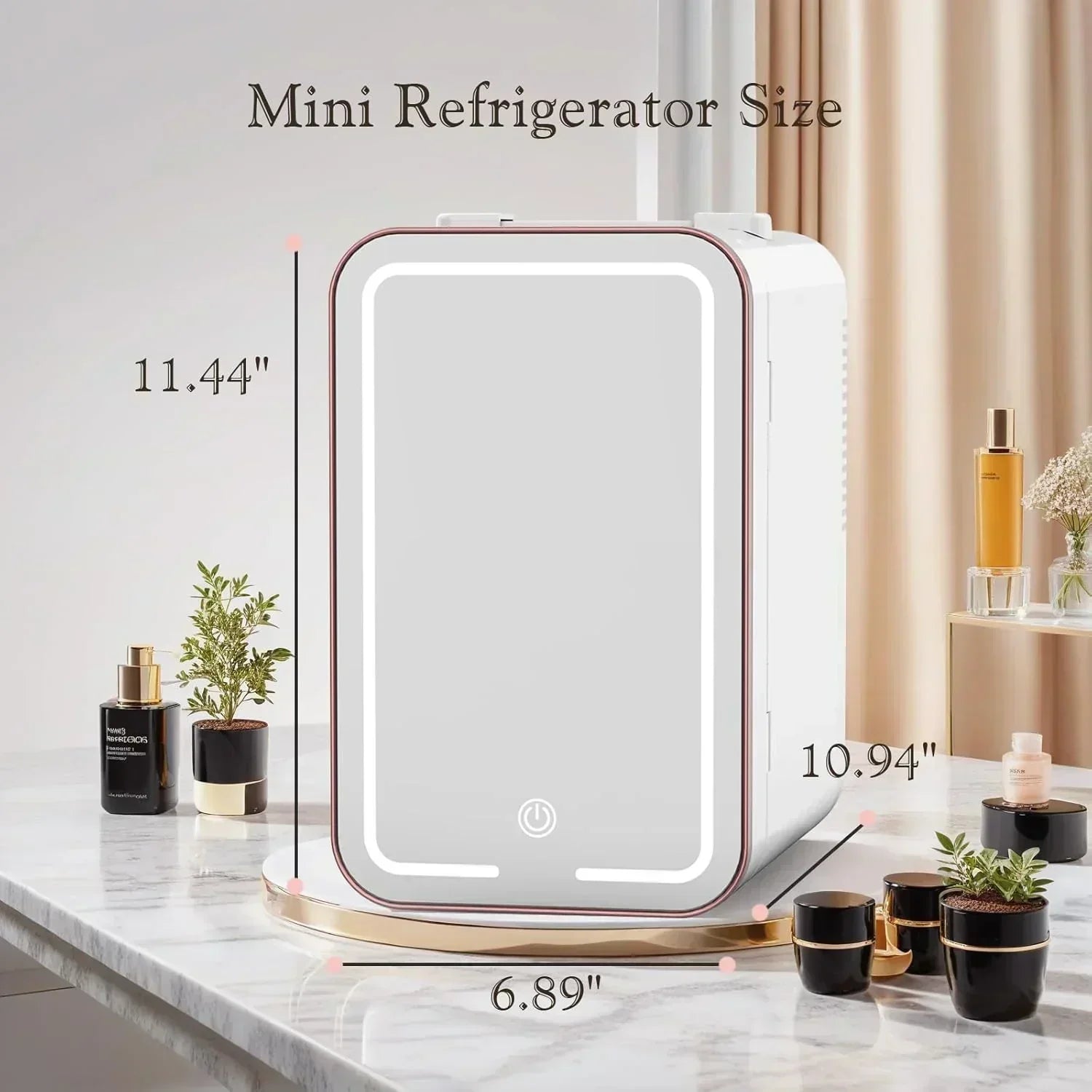 Skincare Fridge 6L/10 Can Mini Fridge for Bedroom with Dimmable LED Mirror Portable Cooler wourant