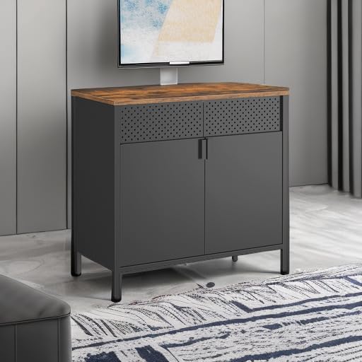SONGMICS Storage Cabinet Metal Cabinet Sideboard with 2 Doors 15.7 x 31.5 x 29.9 inches wourant