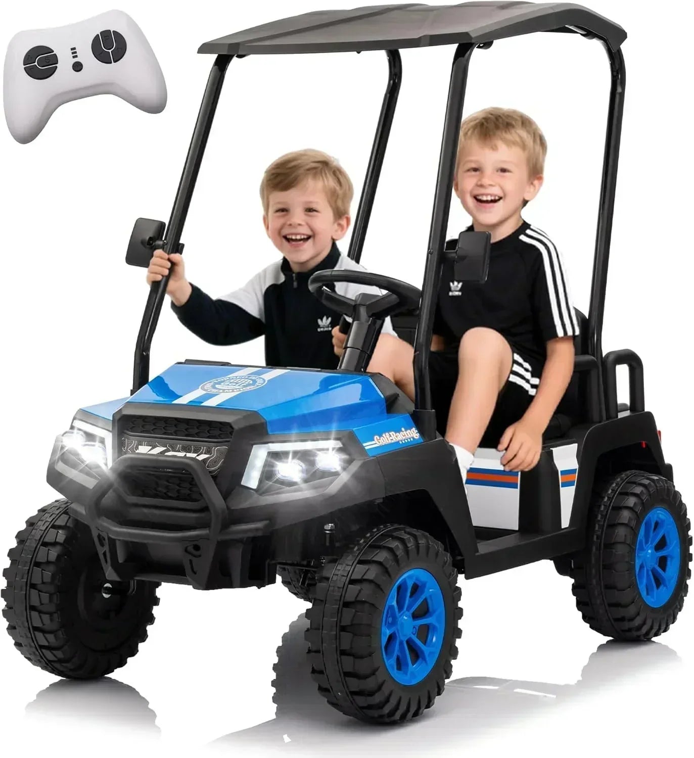 24V 7AH Children's Golf Cart with Remote Control Removable Awning 4-Wheel Spring Suspension wourant