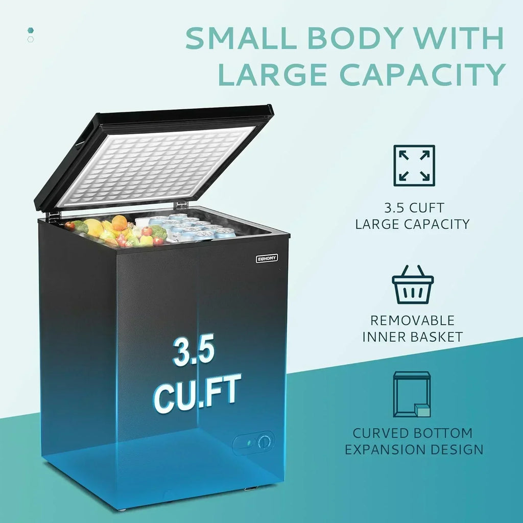 EUHOMY 3.5 Cu.Ft Chest Freezer with Removable Basket Small Deep Freezer Adjustable 7 Thermostat wourant