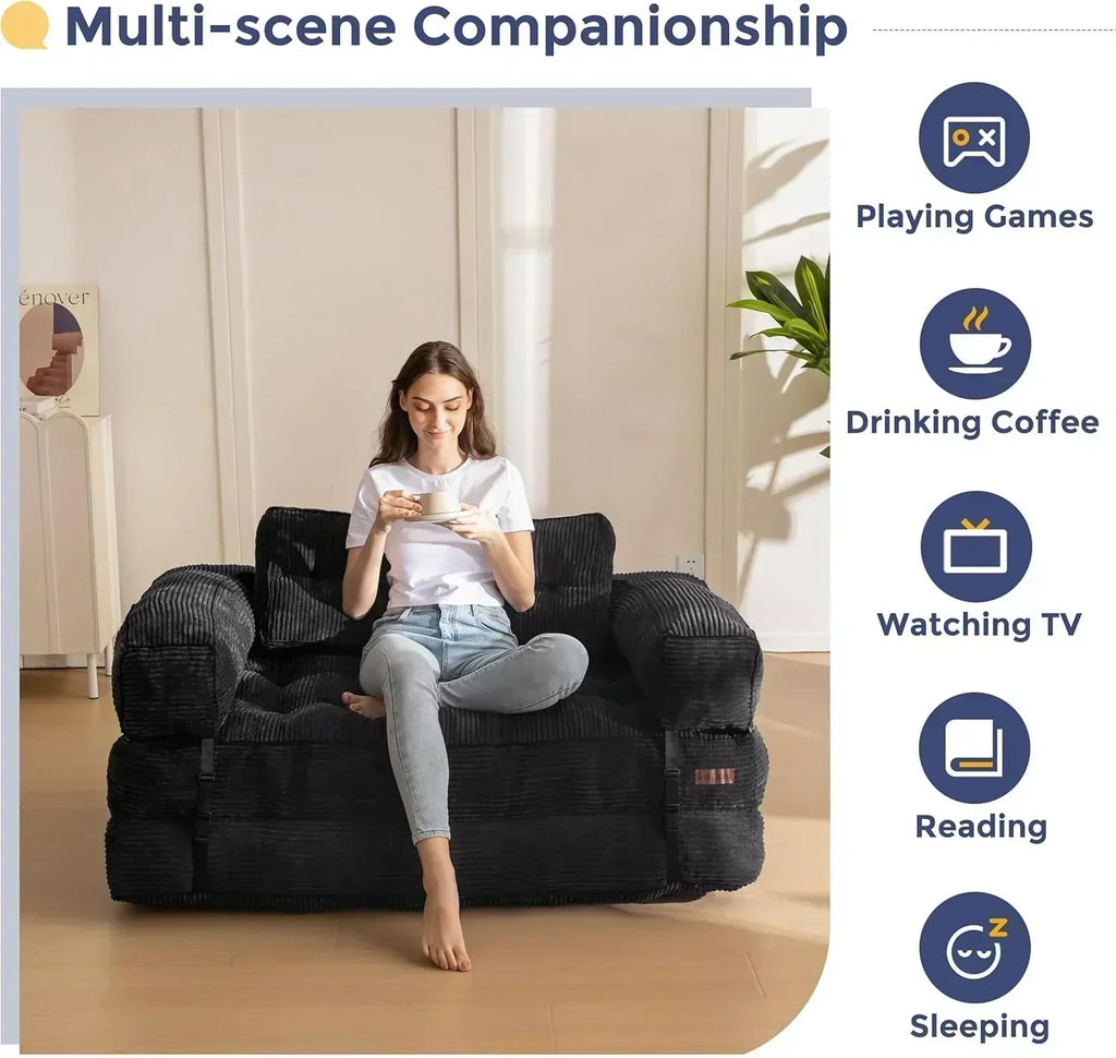 Folding Sofa Bed L-Shaped Convertible Sofa Bed with Armrests and Pillows wourant