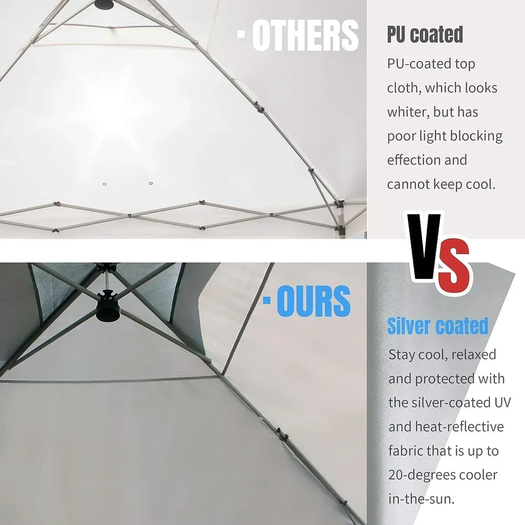 10x10 Pop-Up Awning One-Click Installation Beach Tent Outdoor Sunshade Silver Coated Top wourant