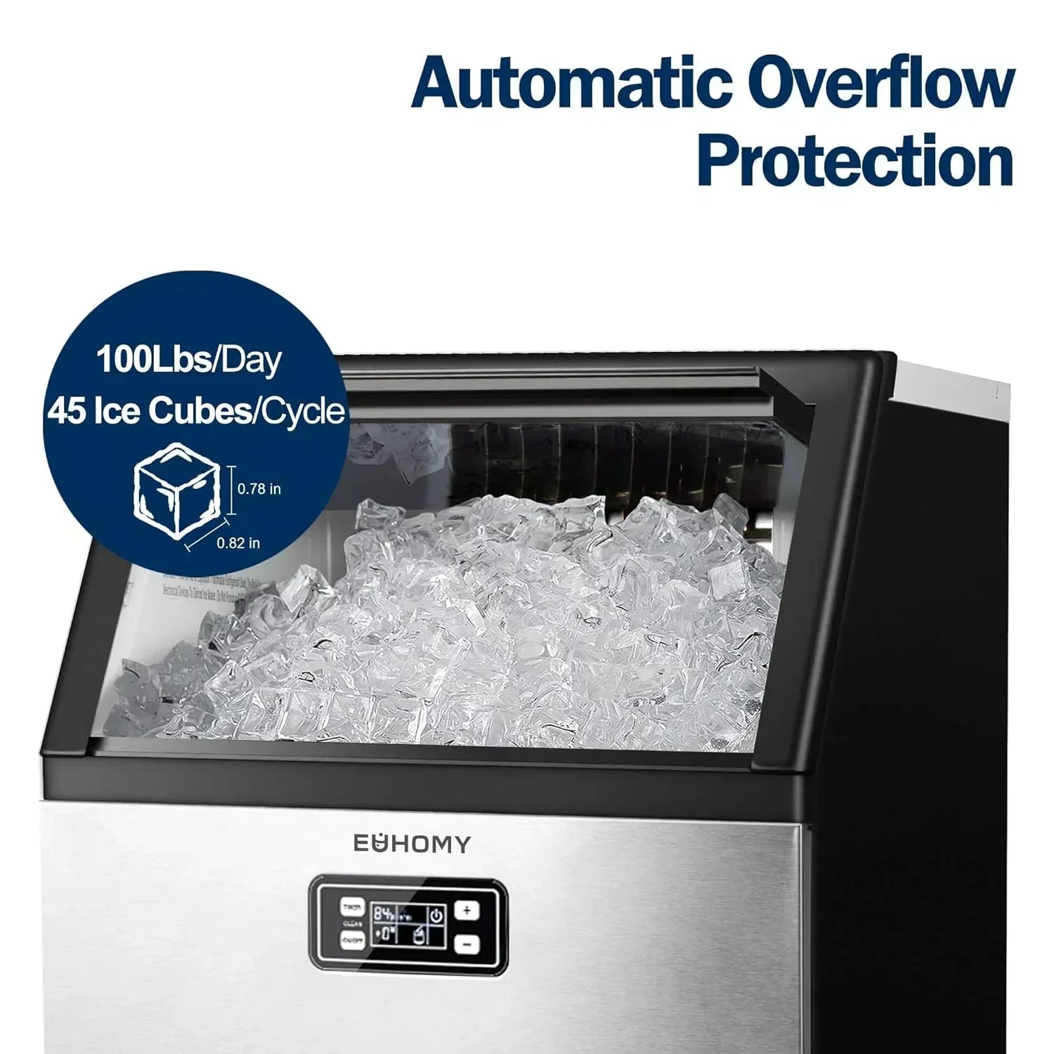 EUHOMY Commercial Ice Maker Machine 100lbs/24H Stainless Steel Under Counter ice Machine wourant