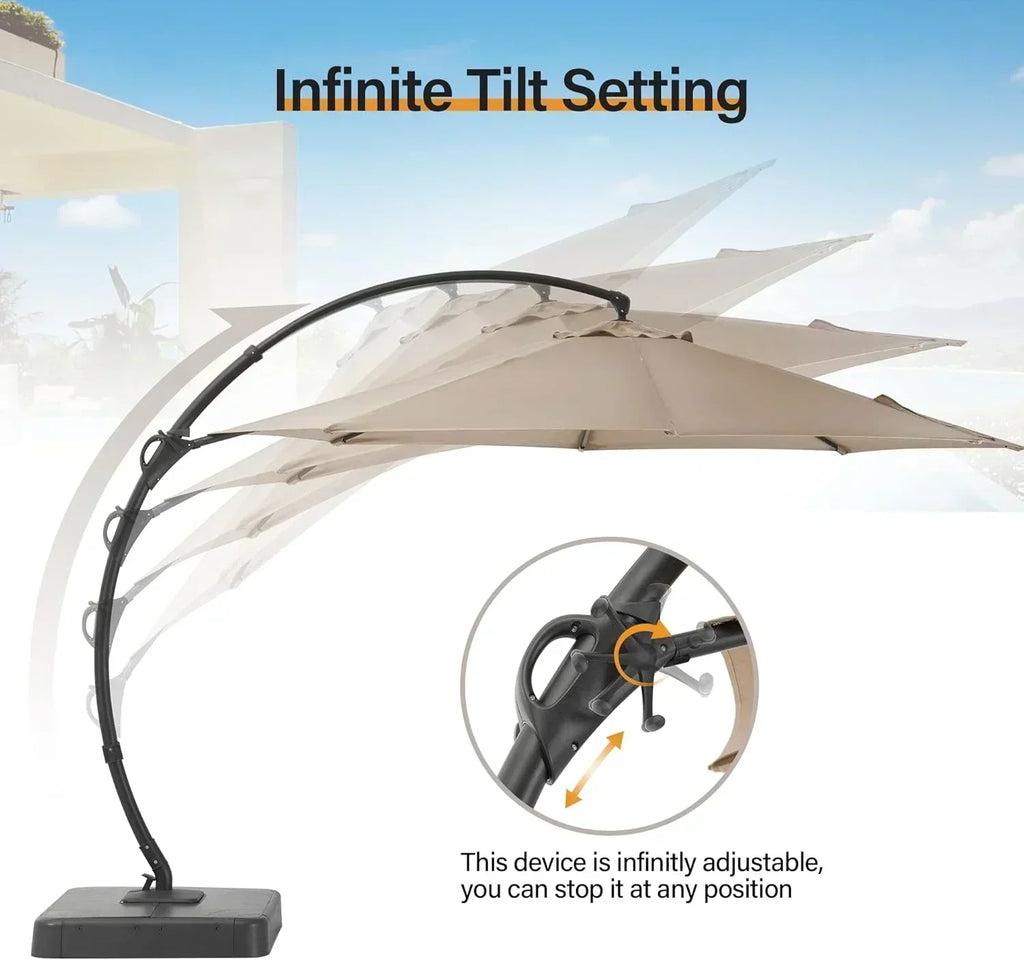 LAUSAINT HOME Outdoor Patio Umbrella with Base included 11 FT Deluxe Curvy Cantilever Umbrella wourant