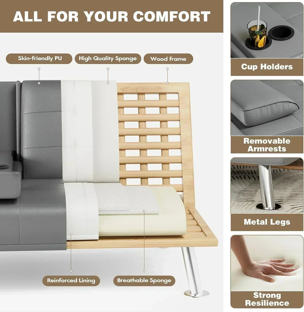 Homall Futon Sofa Bed Leather Futon Couch with Armrests Adjustable Recliner Sleeper Sofa Bed wourant