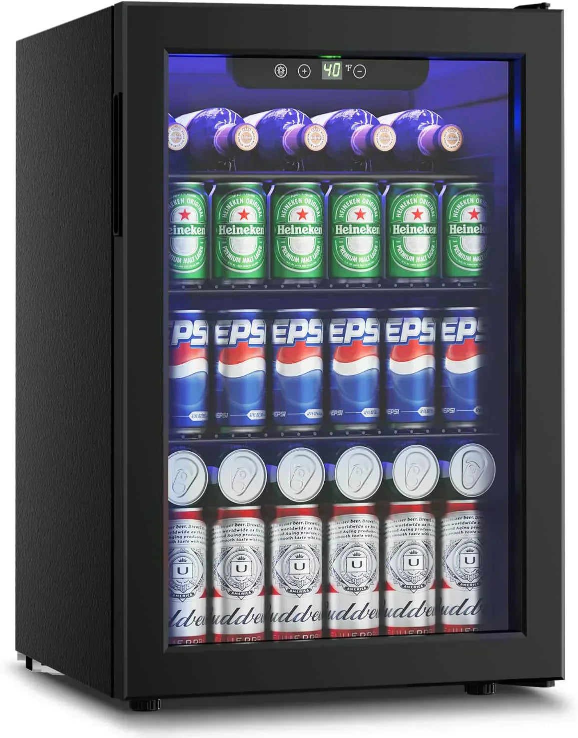 Beverage Refrigerator Cooler 126 Can Mini Fridge Glass Door for Drinks Soda Beer Wine Refrigerator wourant