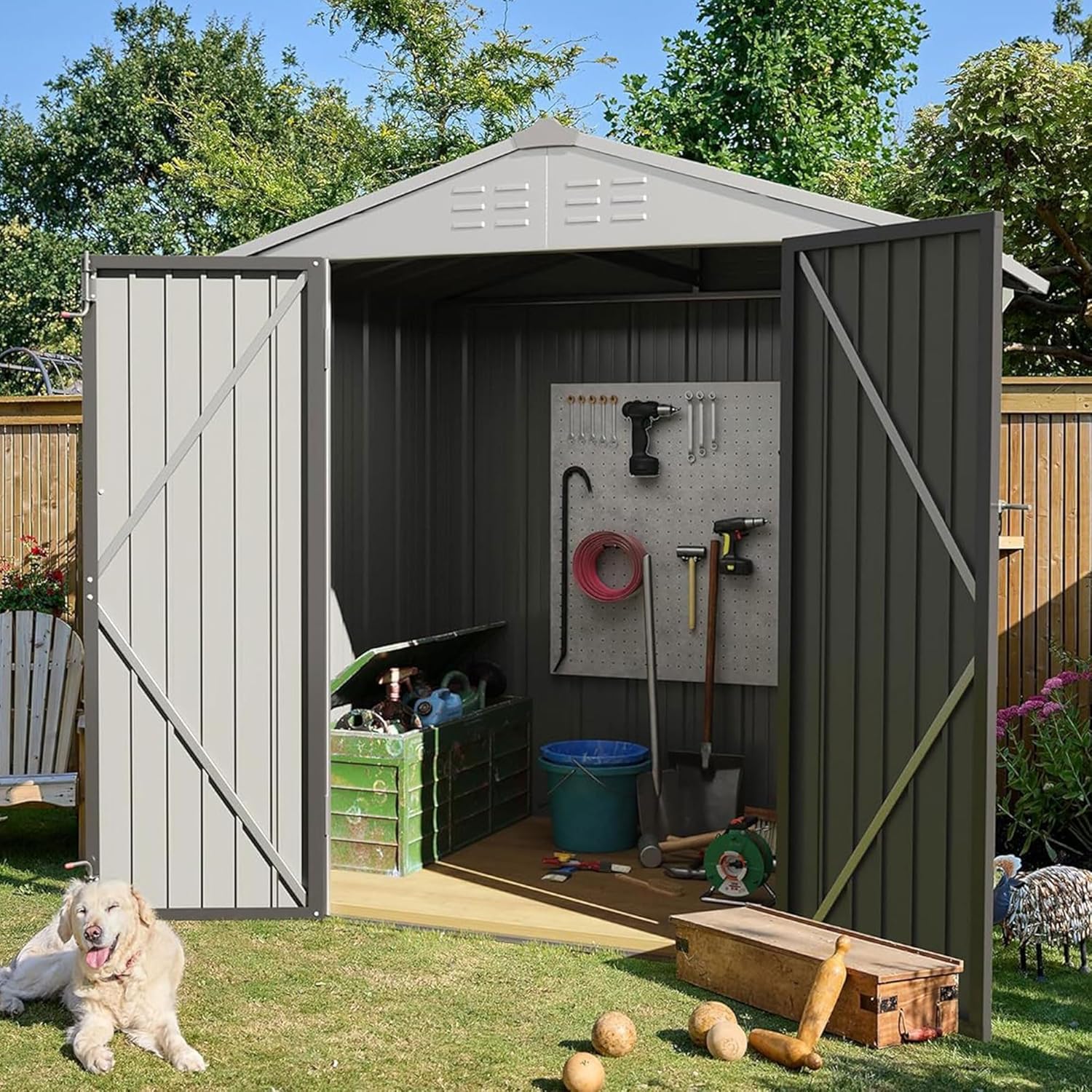 Devoko Outdoor Storage Shed Lockable Metal Garden Shed Steel Anti-Corrosion Storage House wourant