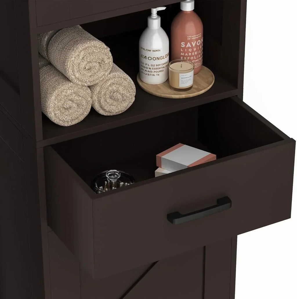 Homhedy 67" H Tall Bathroom Storage Cabinet with 2 Barn Doors and 1 Drawer Narrow Storage Unit wourant