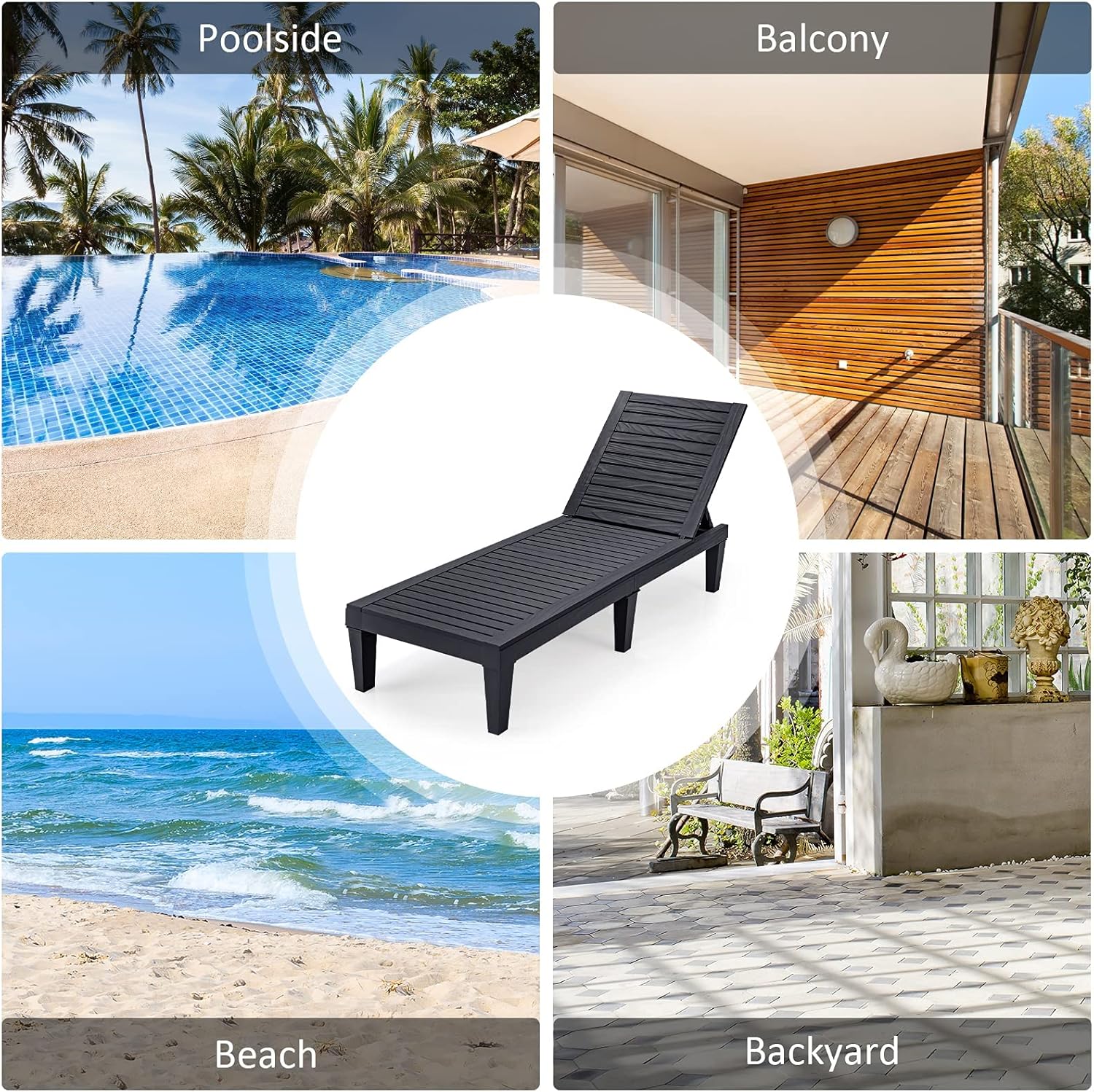 Outdoor Chaise Lounge Chair Lightweight Patio Lounge Recliner Chair with Adjustable Backrest wourant