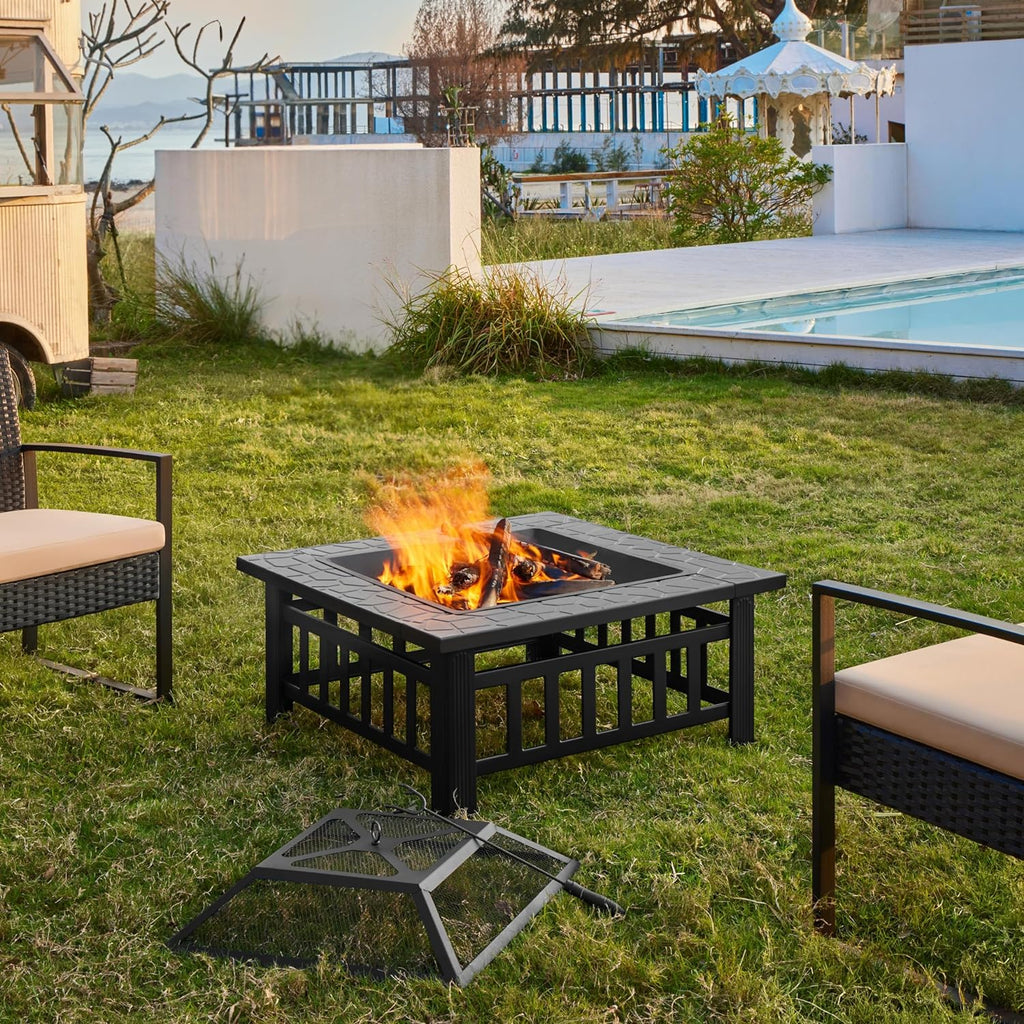 Yaheetech Multifunctional Fire Pit Table Square Metal Firepit Stove Backyard Patio Garden Fireplace wourant