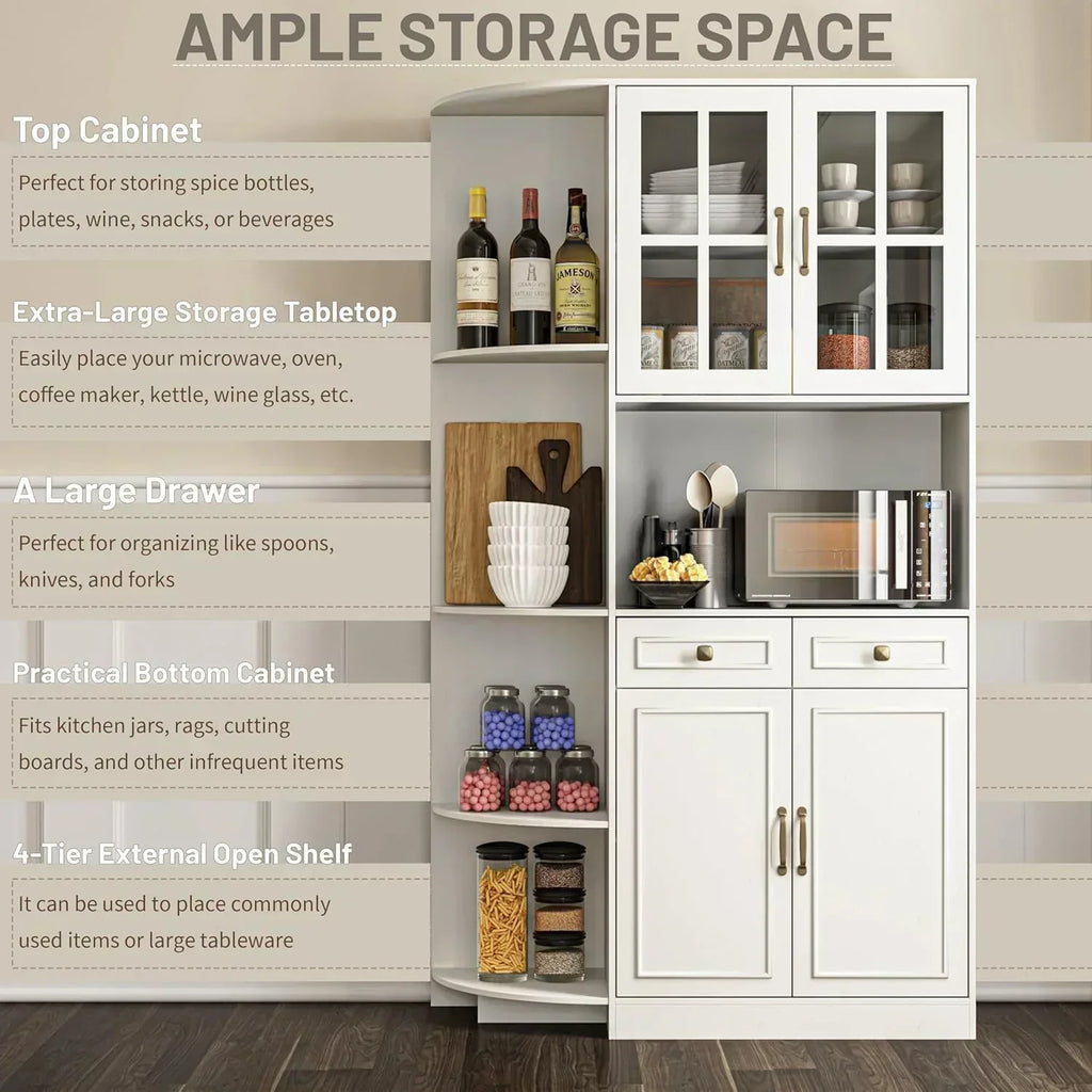 Kitchen Hutch Pantry Cabinet 71" Tall with Glass Doors wourant