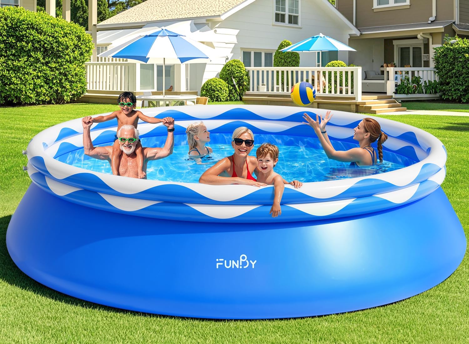 Upgraded Double Rings Inflatable Above Ground Pool Easy Set Inflatable Swimming Pool wourant