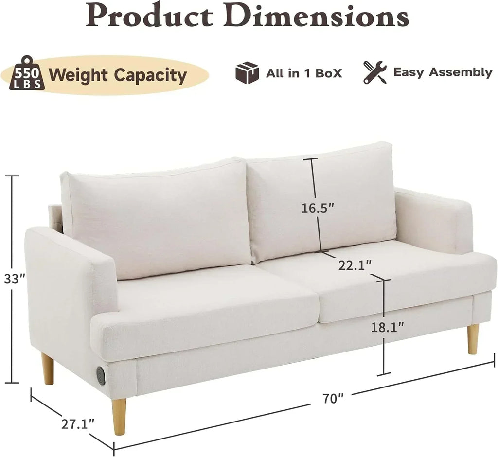 Loveseat Sofa Couch for Living Room with USB Type C Ports Dark Gray Upholstered Small Couches wourant