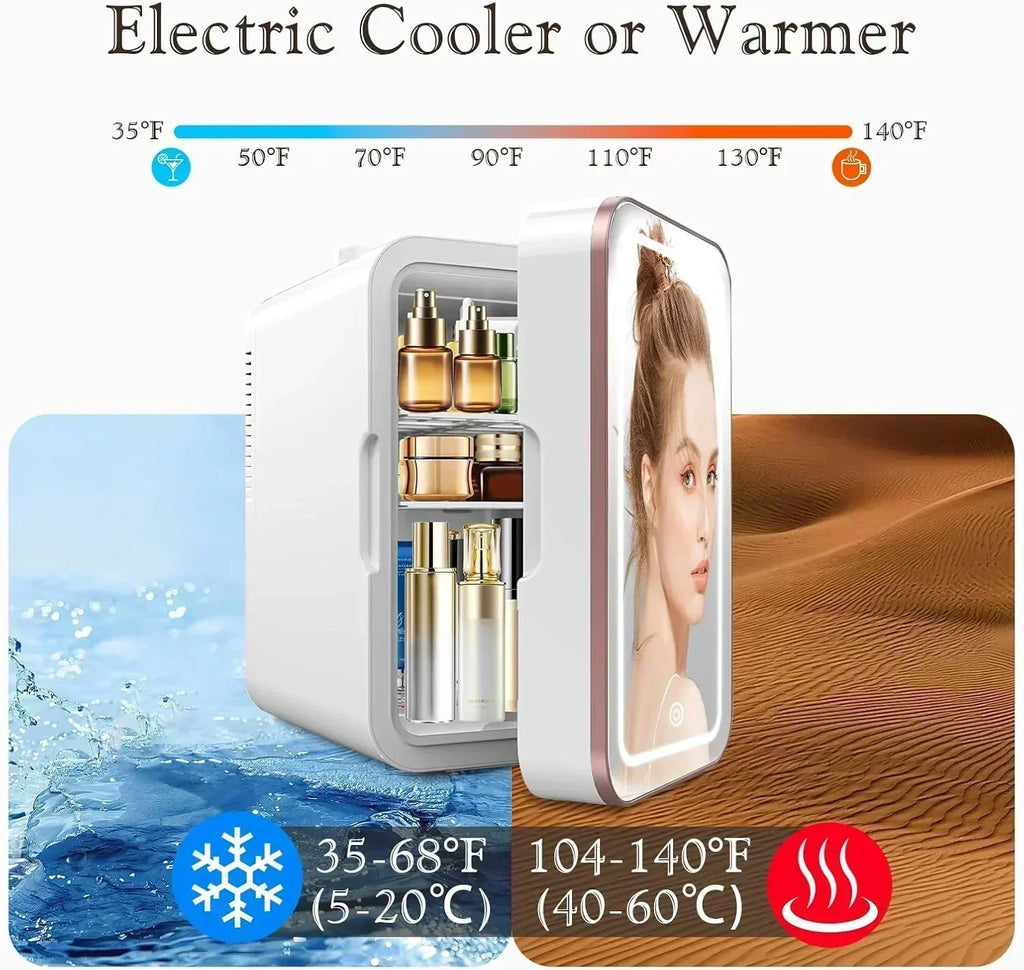 Skincare Fridge 6L/10 Can Mini Fridge for Bedroom with Dimmable LED Mirror Portable Cooler wourant