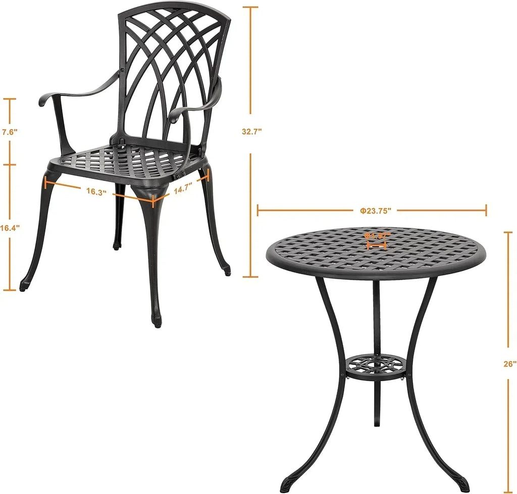 NUU GARDEN Bistro Set 3 Piece Outdoor Cast Aluminum Patio Bistro Set Patio Table Chairs Set of 2 wourant
