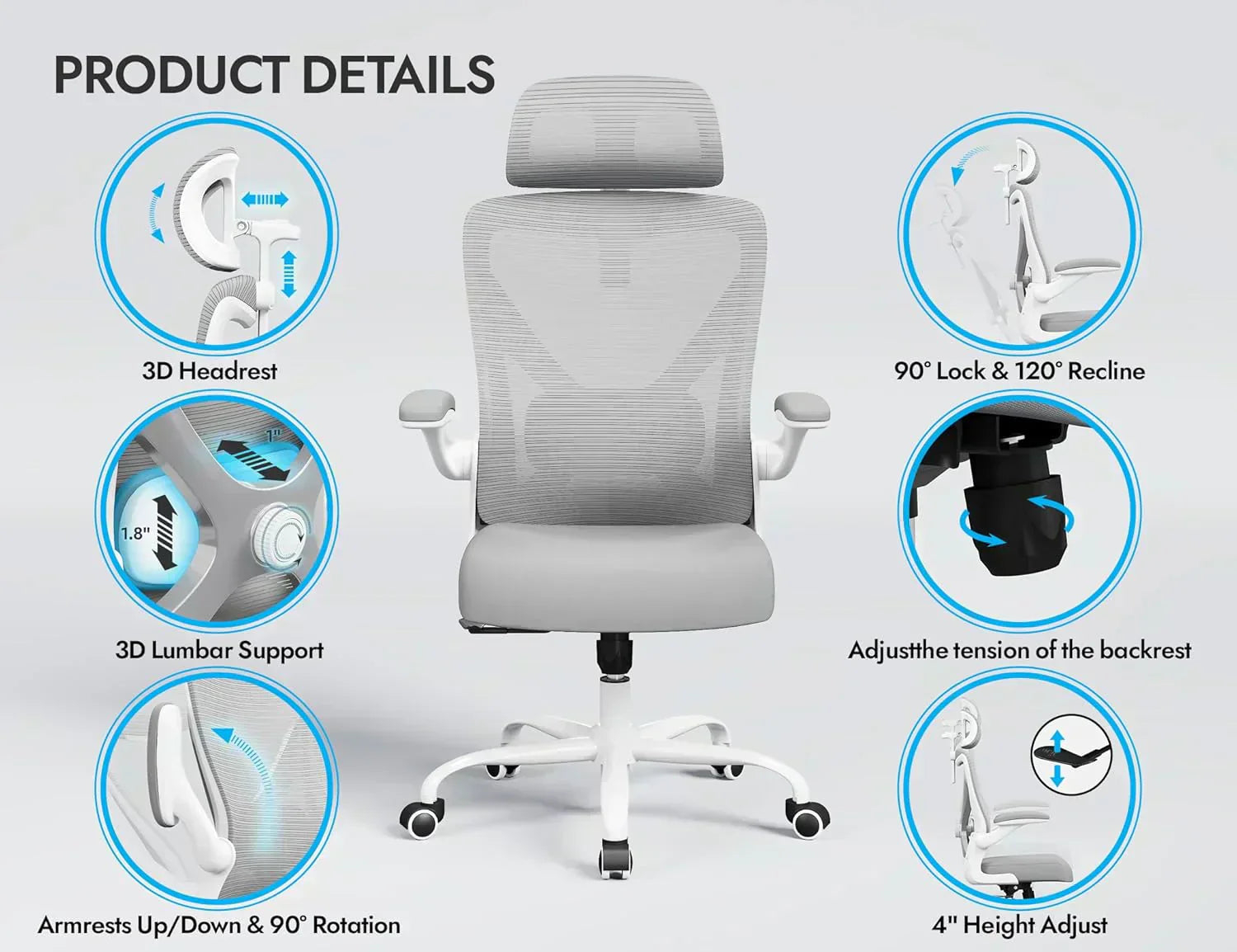 Office computer desk and chair gaming chair with lumbar support and headrest wourant