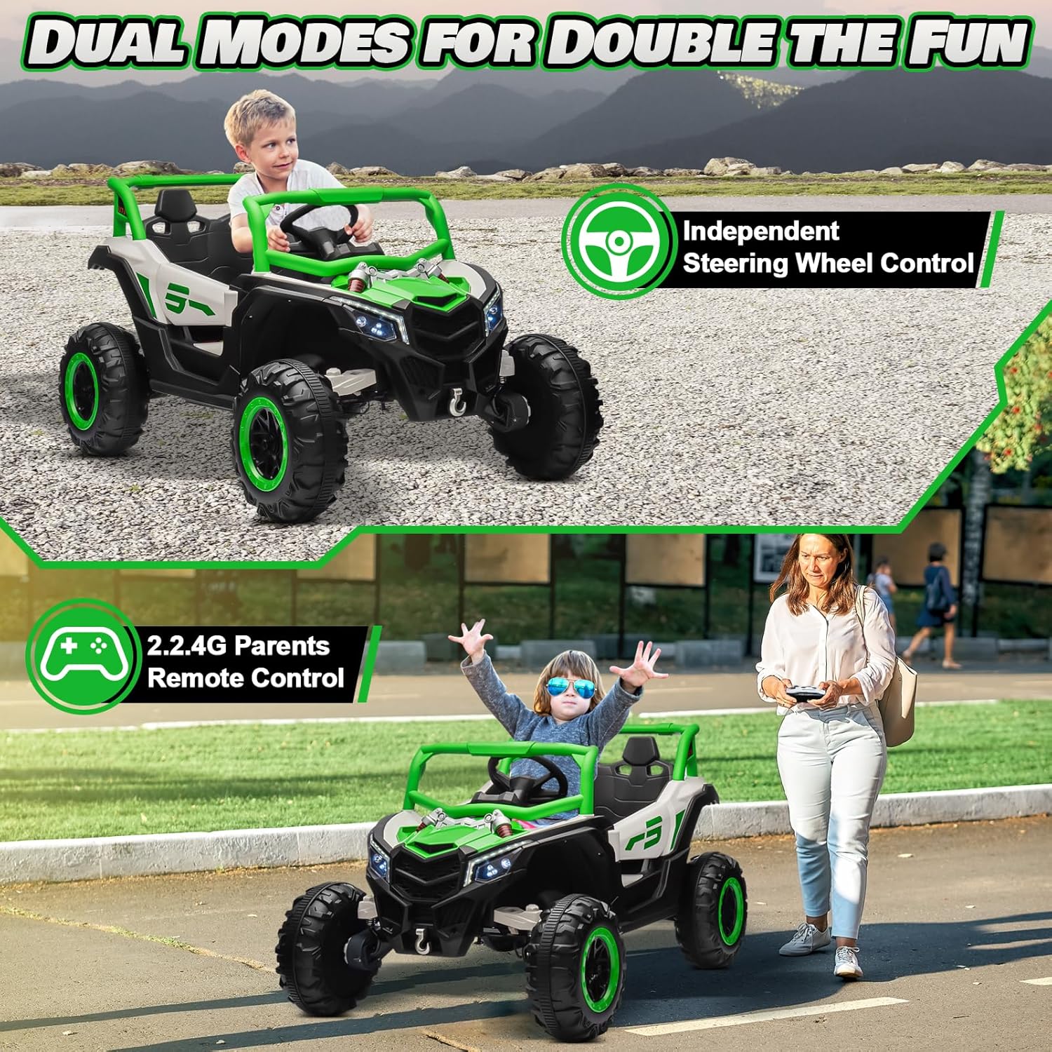 JOYRACER Kids Remote Control Car with 4 x 150W Motors Shock Absorbers Bluetooth MP3 Player wourant