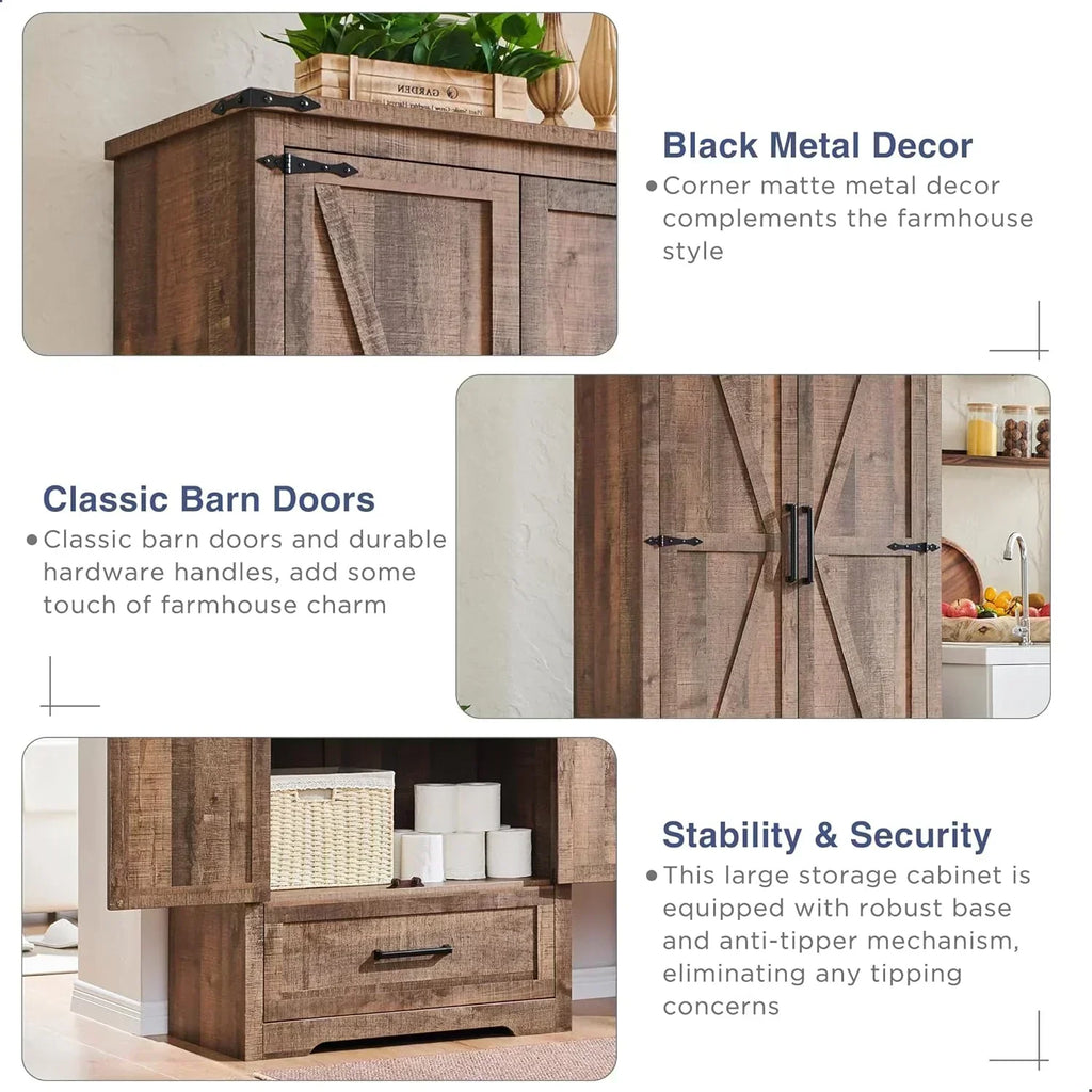 JXQTLINGMU Farmhouse Kitchen Pantry 72" Tall Wood Kitchen Storage Cabinet Adjustable Shelves wourant