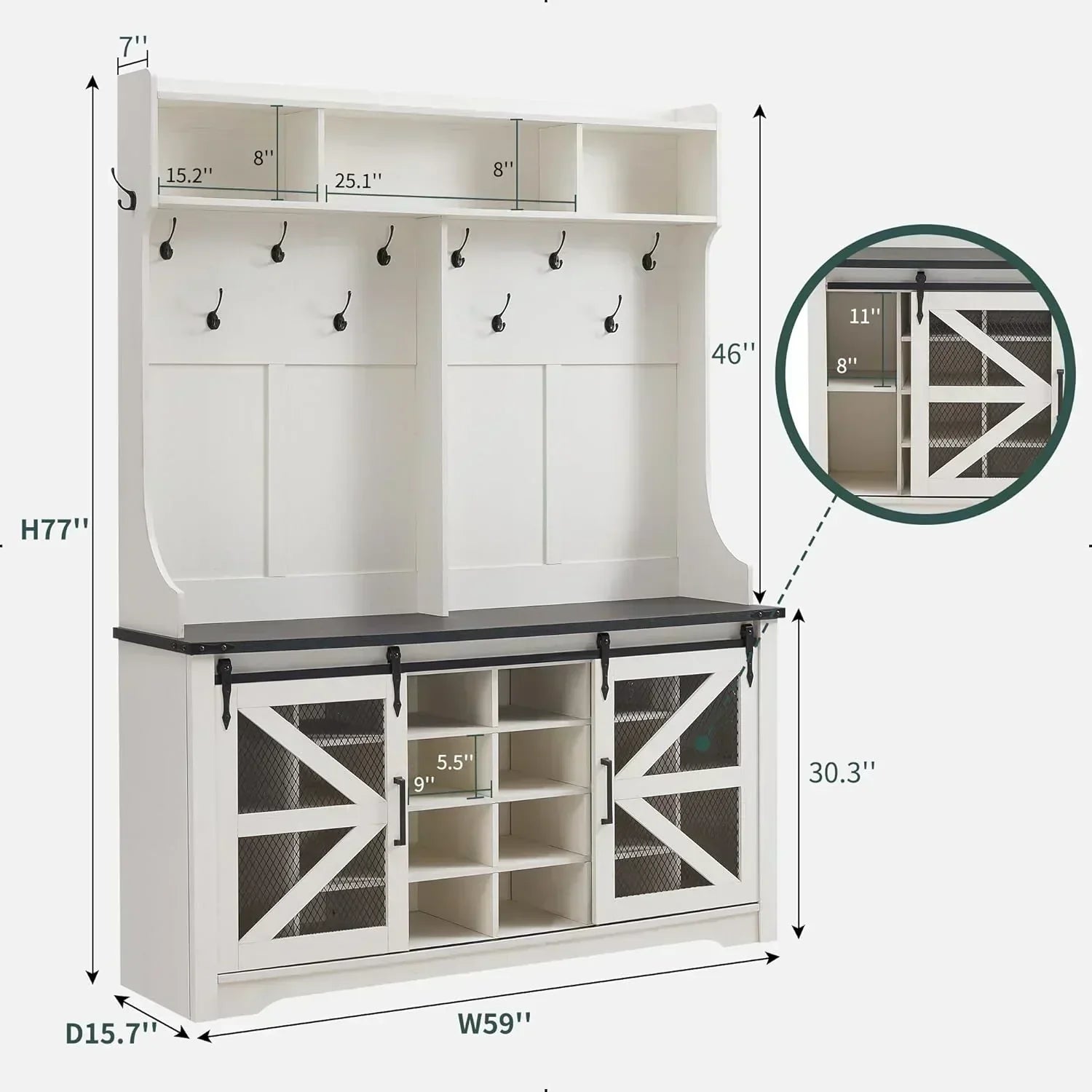 JXQTLINGMU 59-inch Farmhouse Foyer Tree Shoe Storage Entryway Bench Foyer Coat Rack Cabinet wourant
