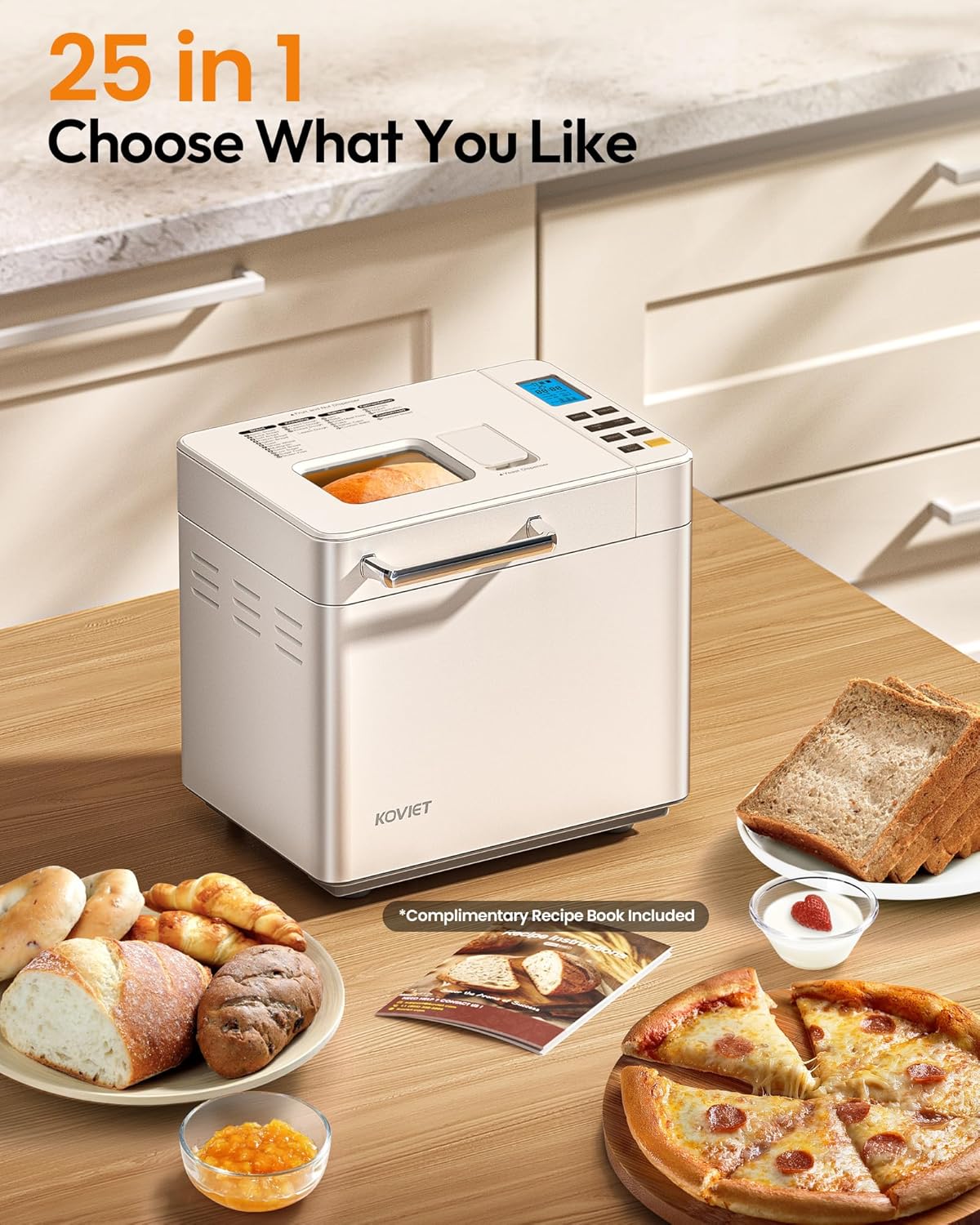 25-in-1 Bread Maker with Automatic Dual Dispenser 2-Pound Stainless Steel Bread Maker wourant