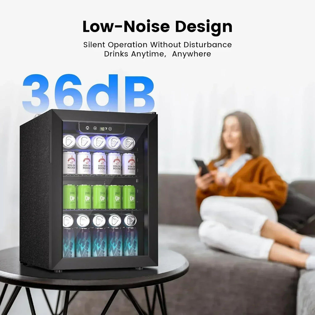 Beverage Refrigerator Cooler 126 Can Mini Fridge Glass Door for Drinks Soda Beer Wine Refrigerator wourant
