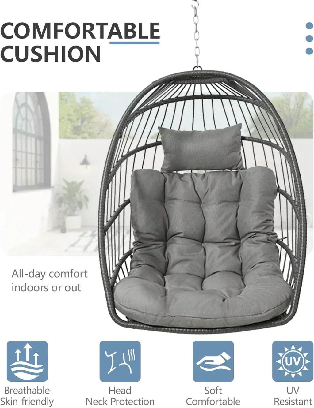 SWITTE Egg Chair Outdoor with Stand Indoor Wicker Hanging Egg Swing Chair with Cushion wourant