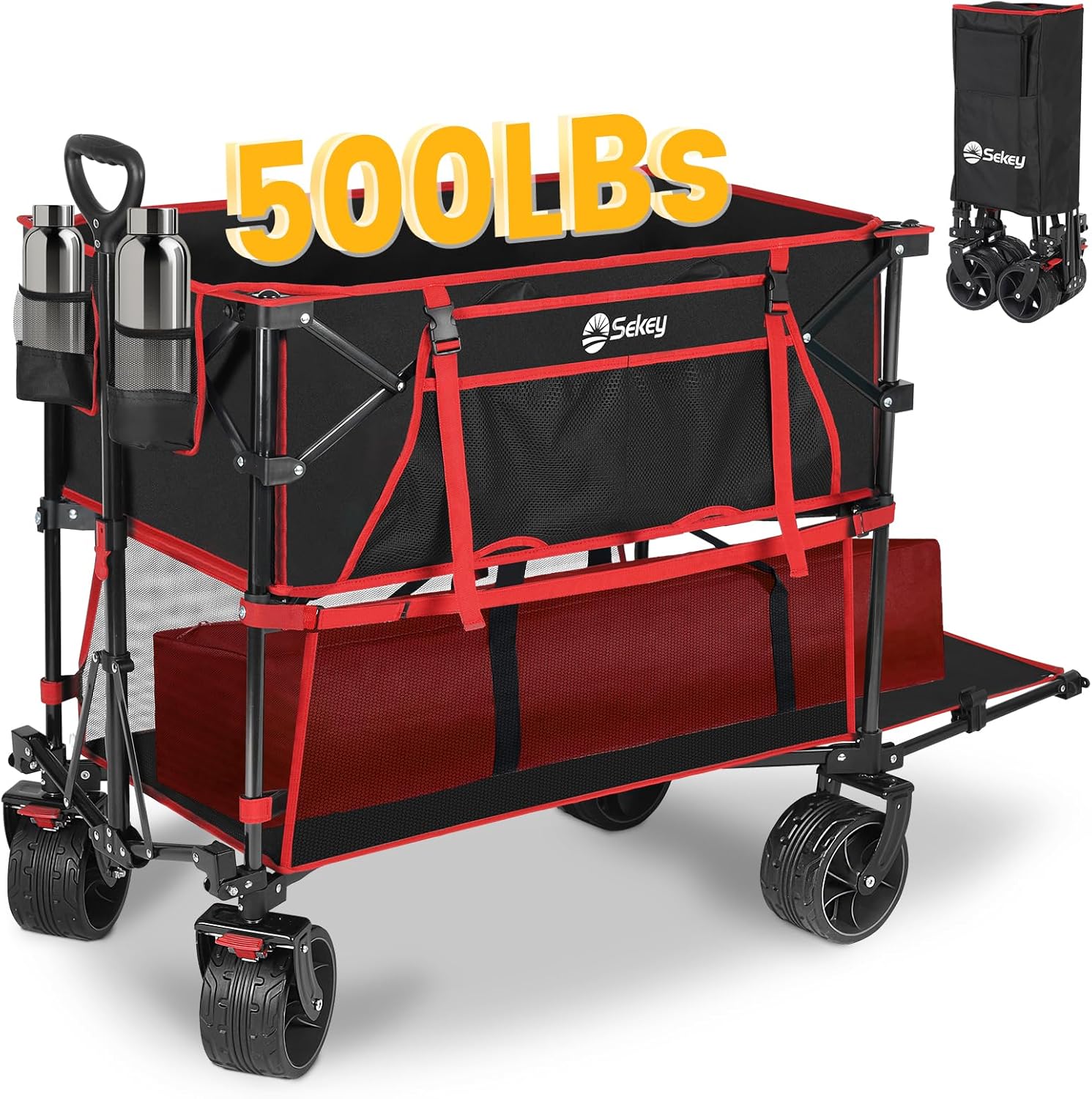 400L Large Capacity Folding Double Decker Wagon with Brakes 50" Extra Long Extender Cart wourant