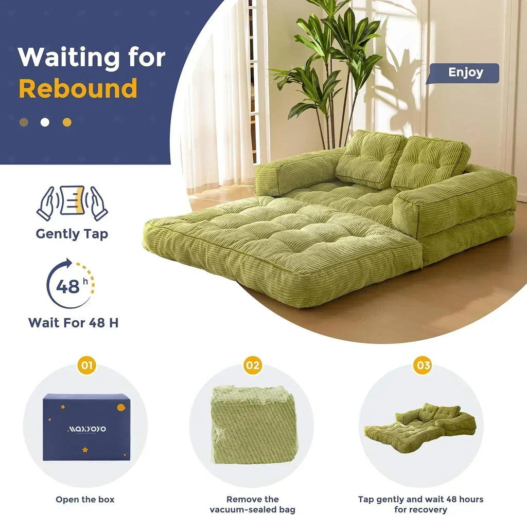 Folding Sofa Bed L-Shaped Convertible Sofa Bed with Armrests and Pillows wourant