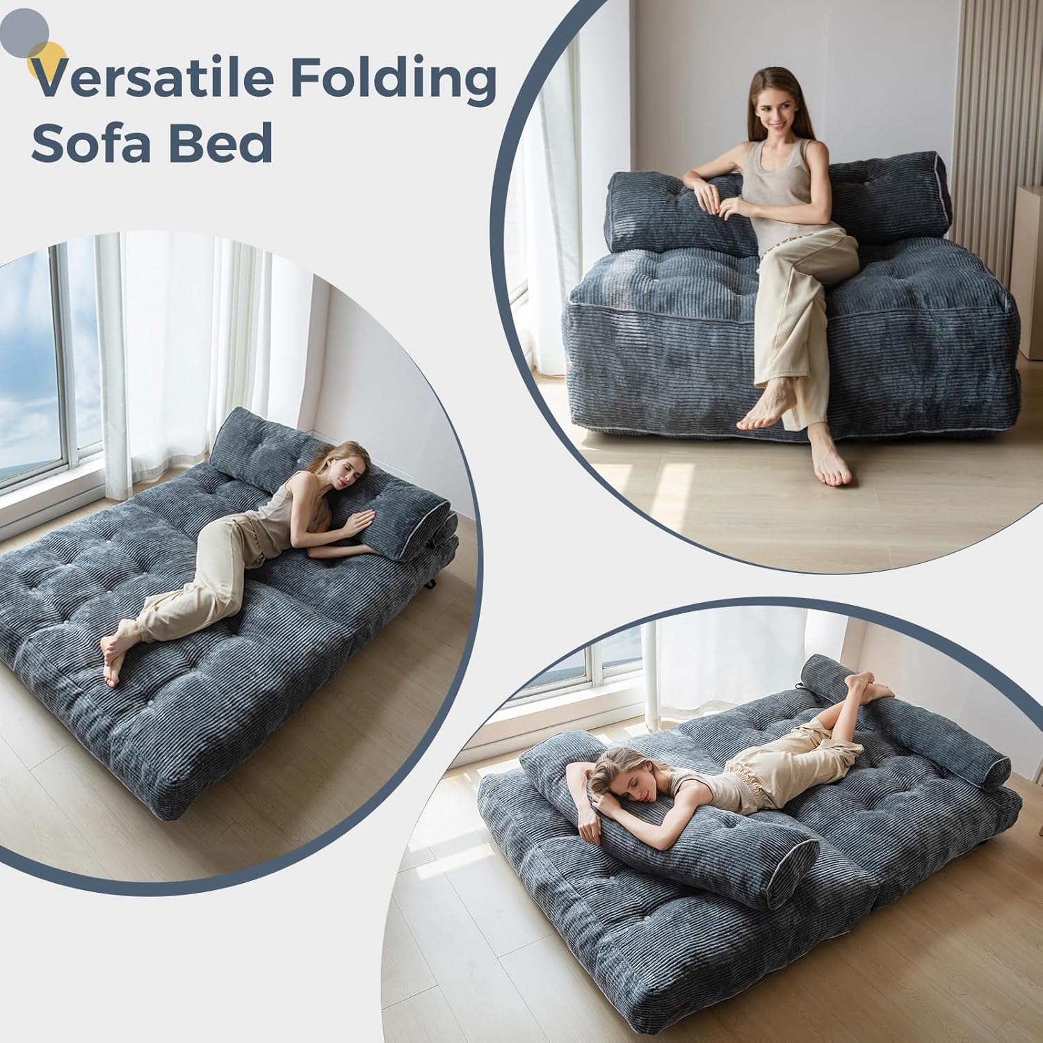MAXYOYO Folding Sofa Bed Convertible Sleeper Chair with Pillow Foldable Mattress with Back Support wourant