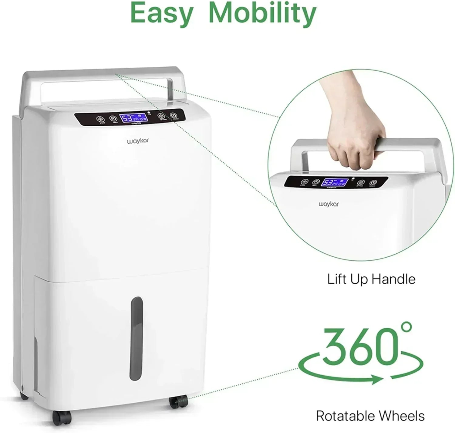 Waykar 2000 Sq Ft Dehumidifier for Home and Basements with Auto or Manual Drainage wourant