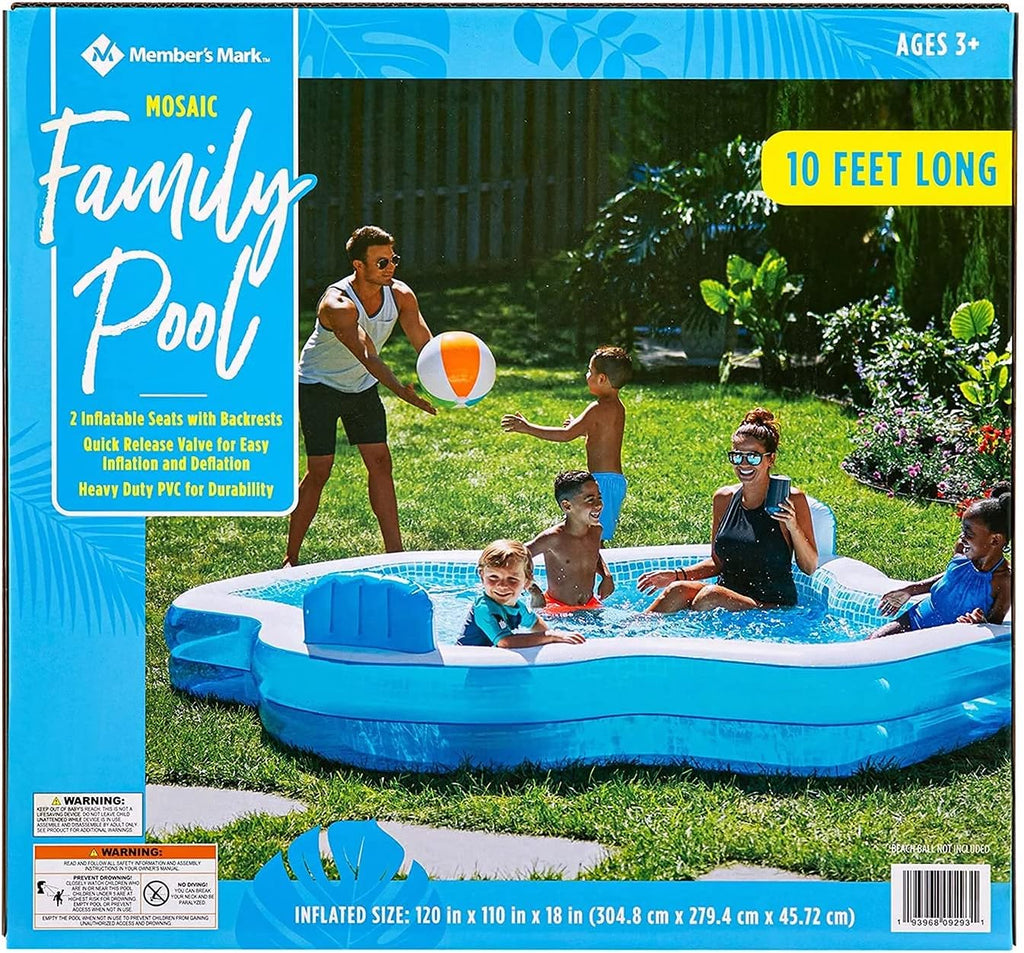 Member's Mark Elegant Family Pool 10 Feet Long 2 Inflatable Seats with Backrests wourant