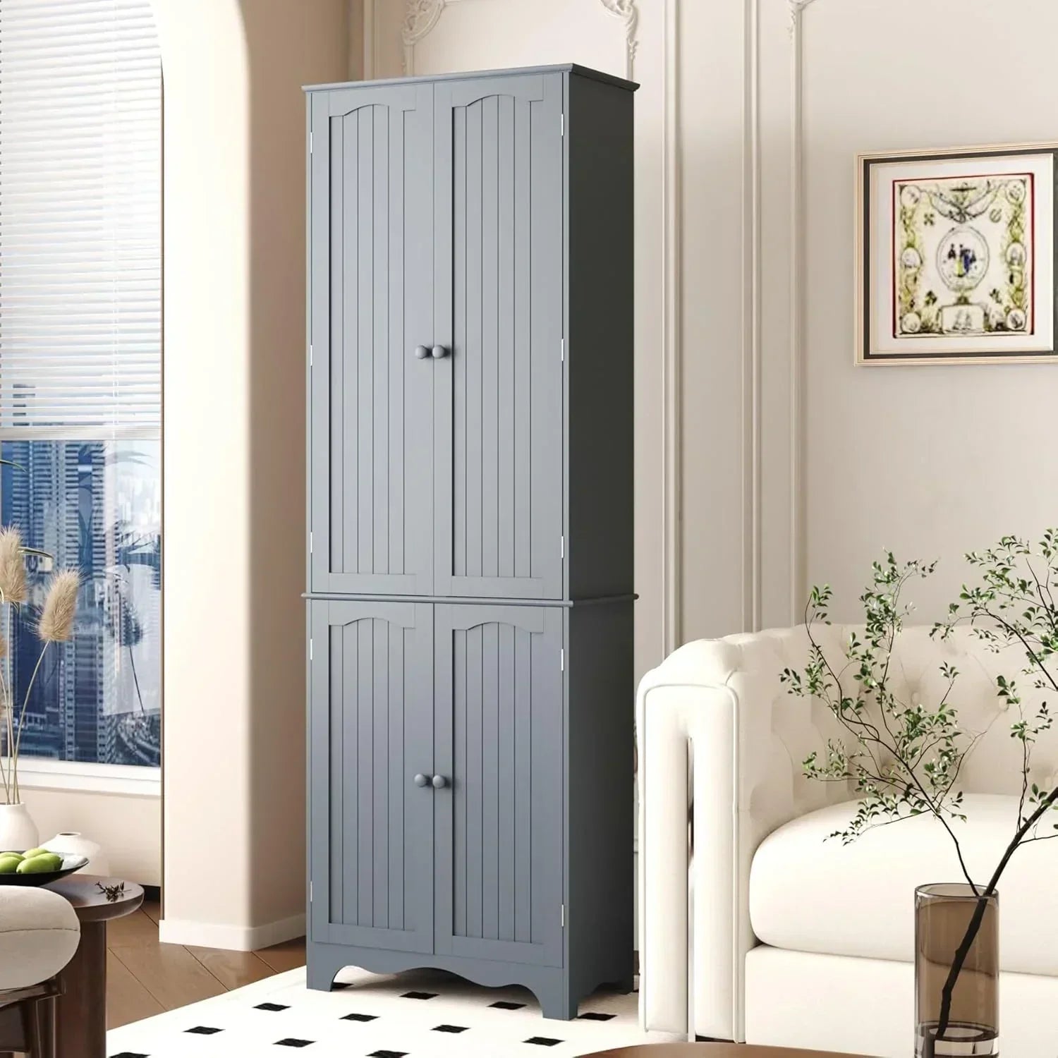 Tall Pantry Cabinet Freestanding Storage Cabinet Wooden Kitchen Pantry with 4 Doors wourant