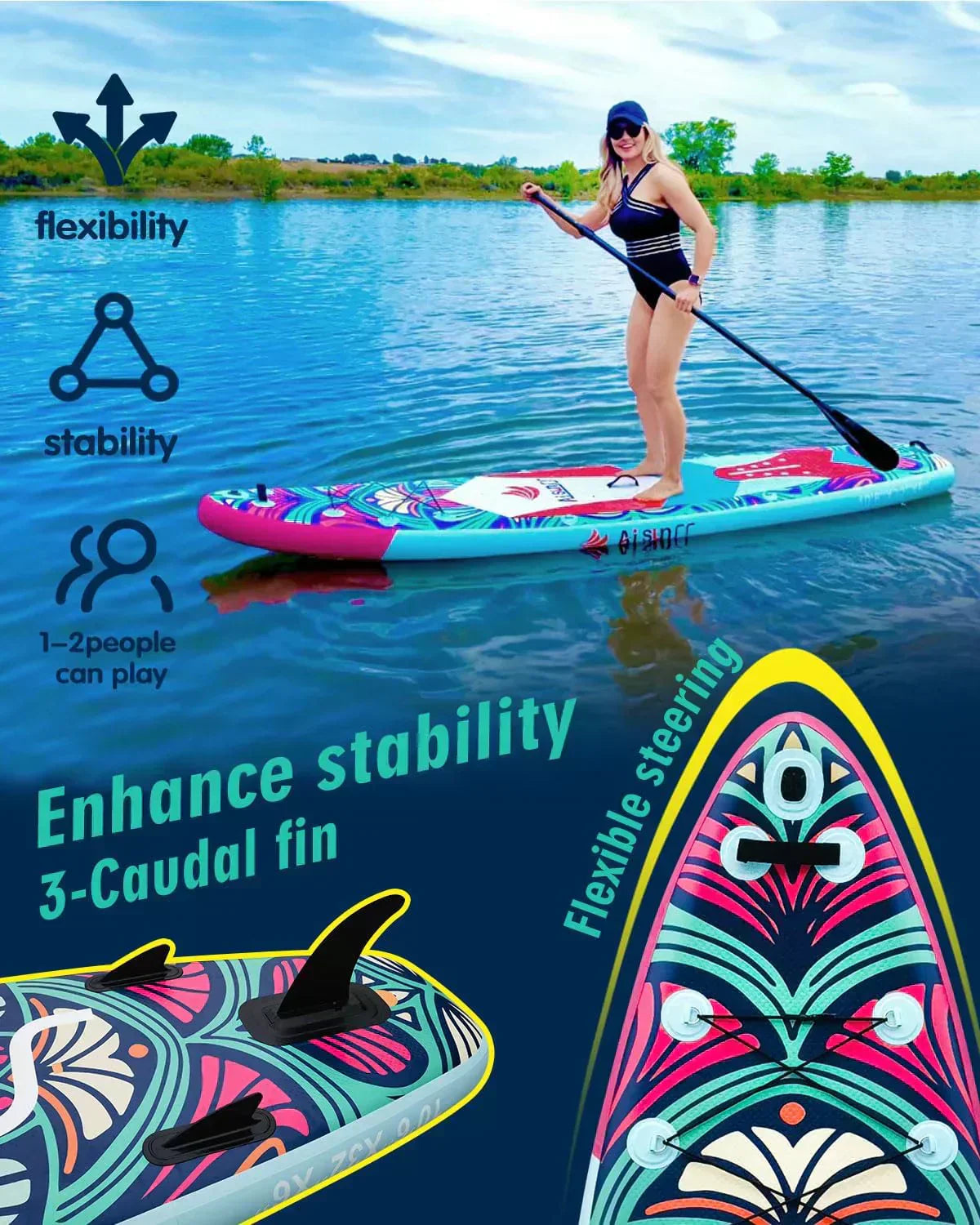 Inflatable wide SUP board with SUP carrying bag hand pump 10L waterproof bag wourant