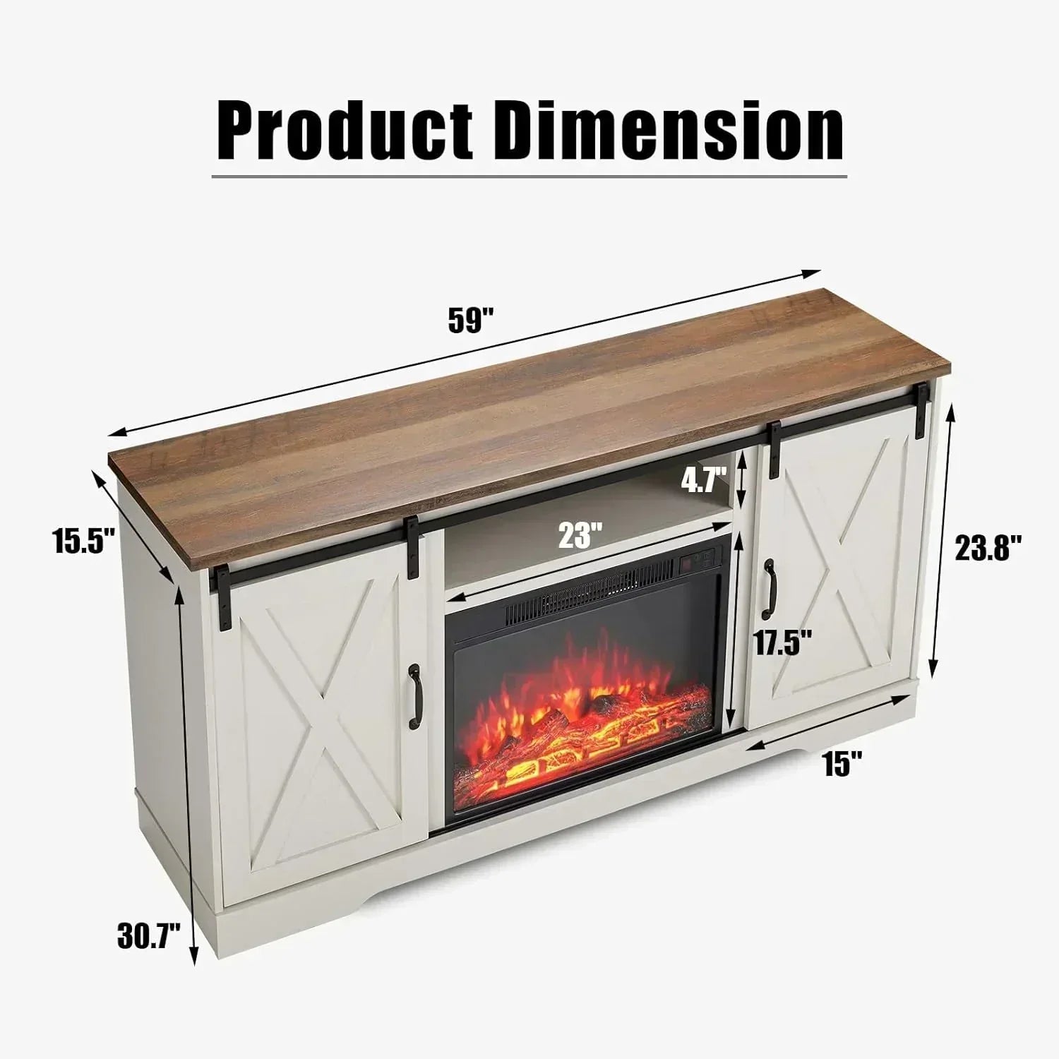 AMERLIFE Fireplace TV Stand with Sliding Barn Door  Farmhouse 63" Fireplace Entertainment Center wourant