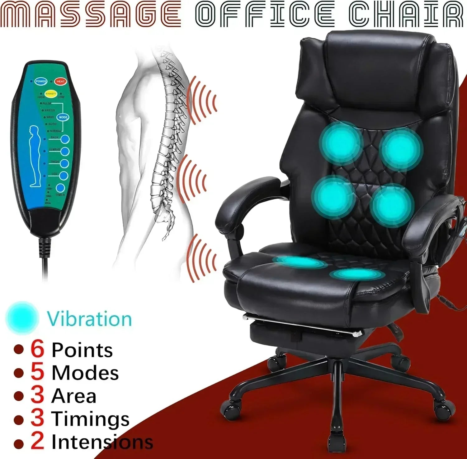 Massage Office Chair with Footrest 6 Point Vibration and Heating Home Office Desk Chair wourant