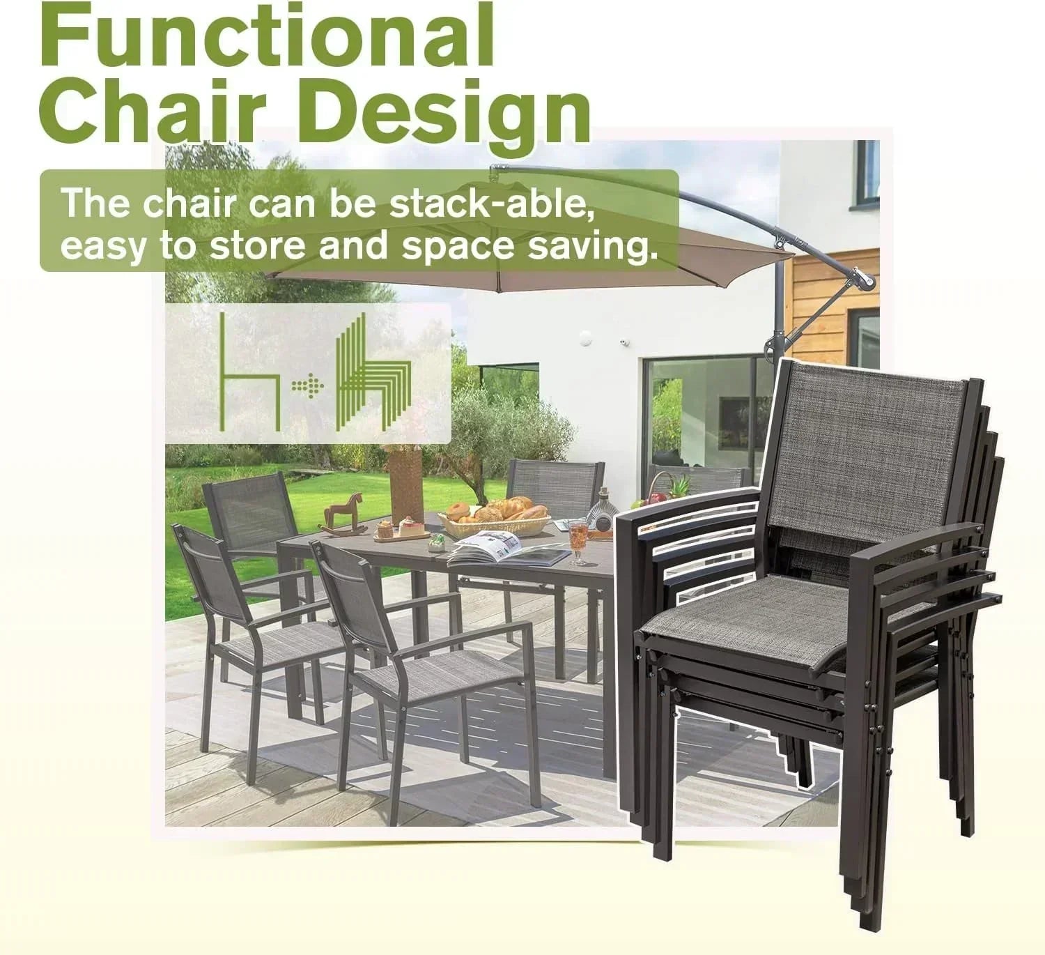 Homall Patio Dining Set 7 Pieces Outdoor Furniture Table and 6 Textilene Chairs Light Grey wourant