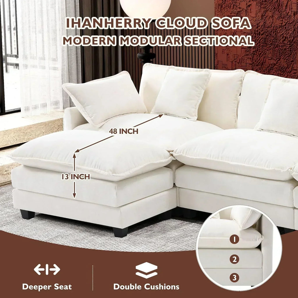 ihanherry 146-inch U-shaped modern sofa modular area cloud sofa wourant