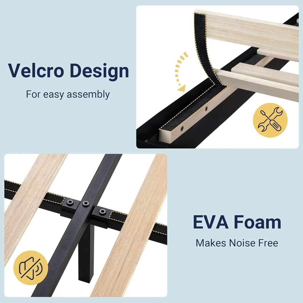 Allewie Queen Size Platform Bed Frame with Fabric Upholstered Headboard Wooden Slats Support wourant