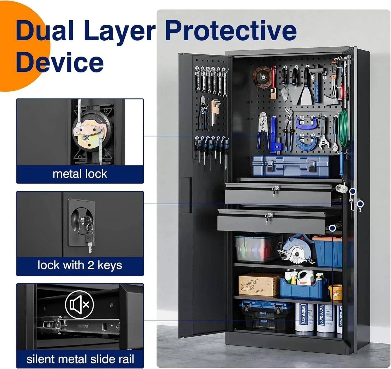 Yizosh Metal Garage Storage Cabinet with Locking Doors Heavy Duty Steel Tool Cabinet wourant