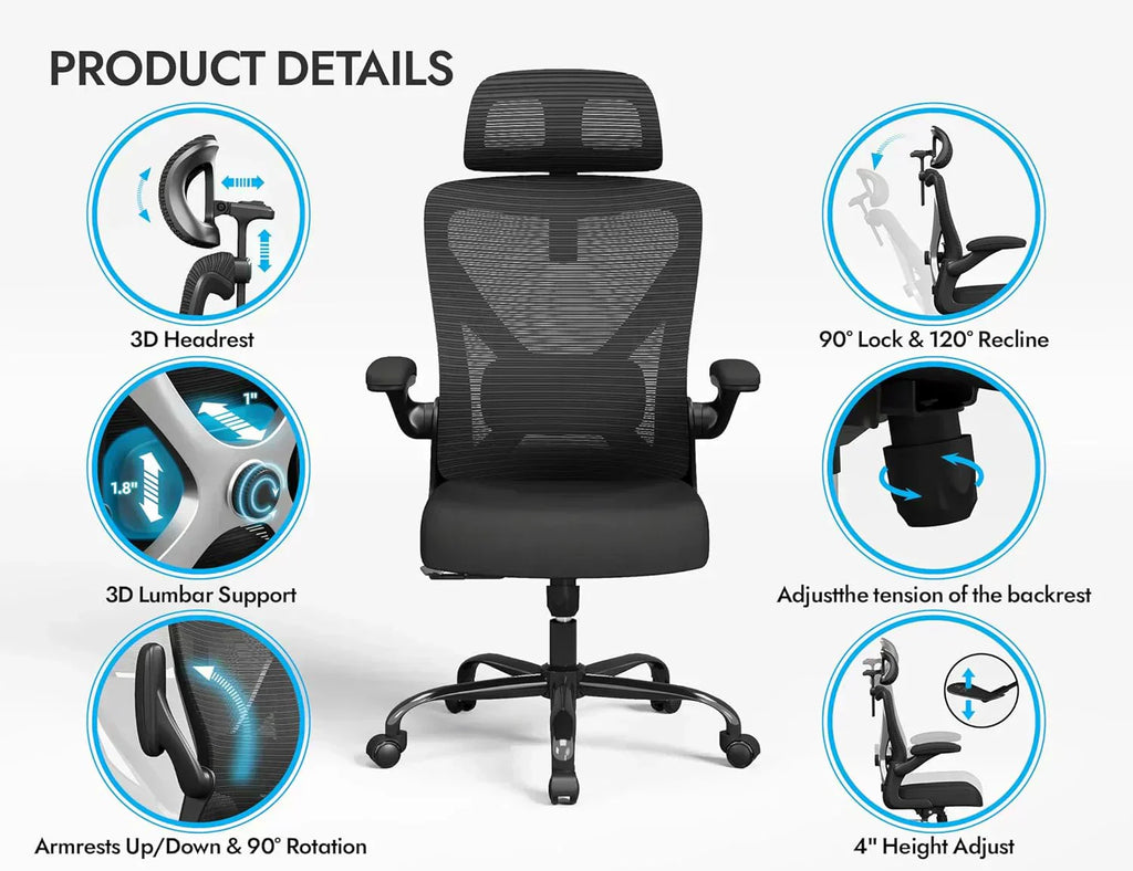 Office computer desk and chair gaming chair with lumbar support and headrest wourant