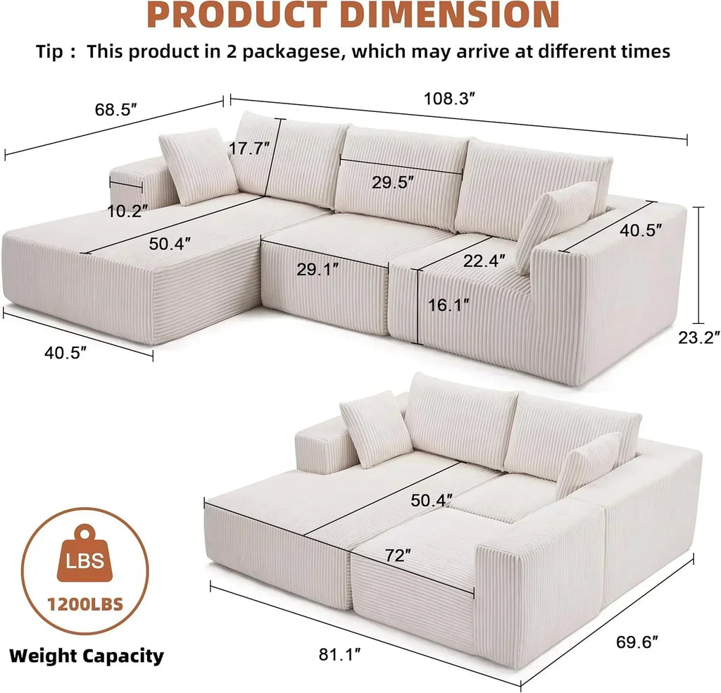 108 inch sectional sofa cloud sectional sofa with deep seat modern sectional L shaped sofa wourant