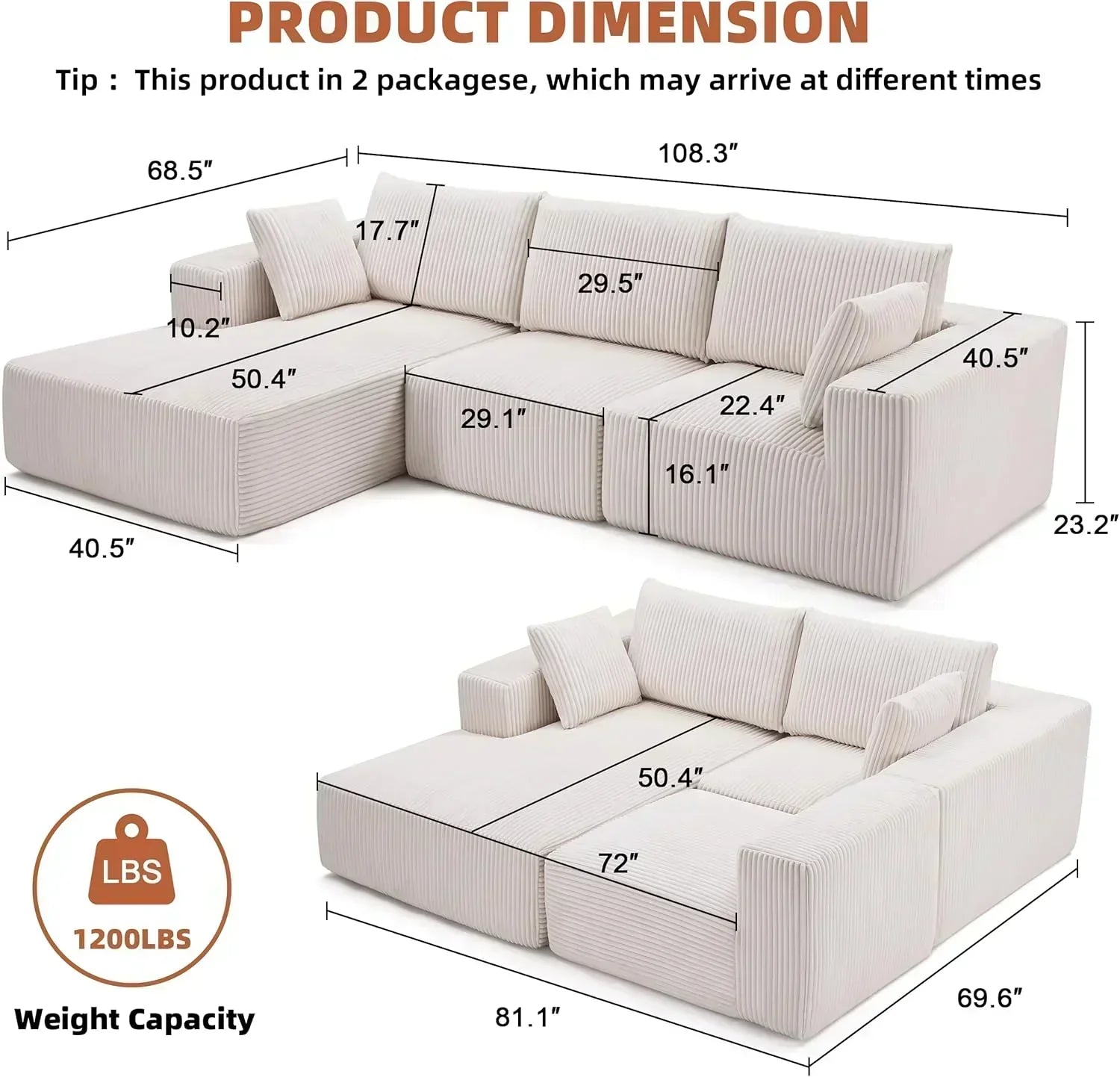108 inch sectional sofa cloud sectional sofa with deep seat modern sectional L shaped sofa wourant