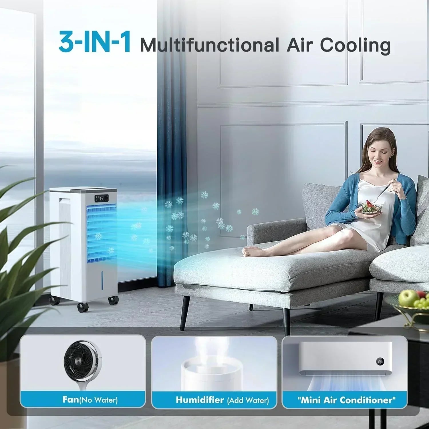 Windowless Portable Air Conditioners Evaporative Air Cooler 3 Modes & 3 Speeds 12H Timer wourant