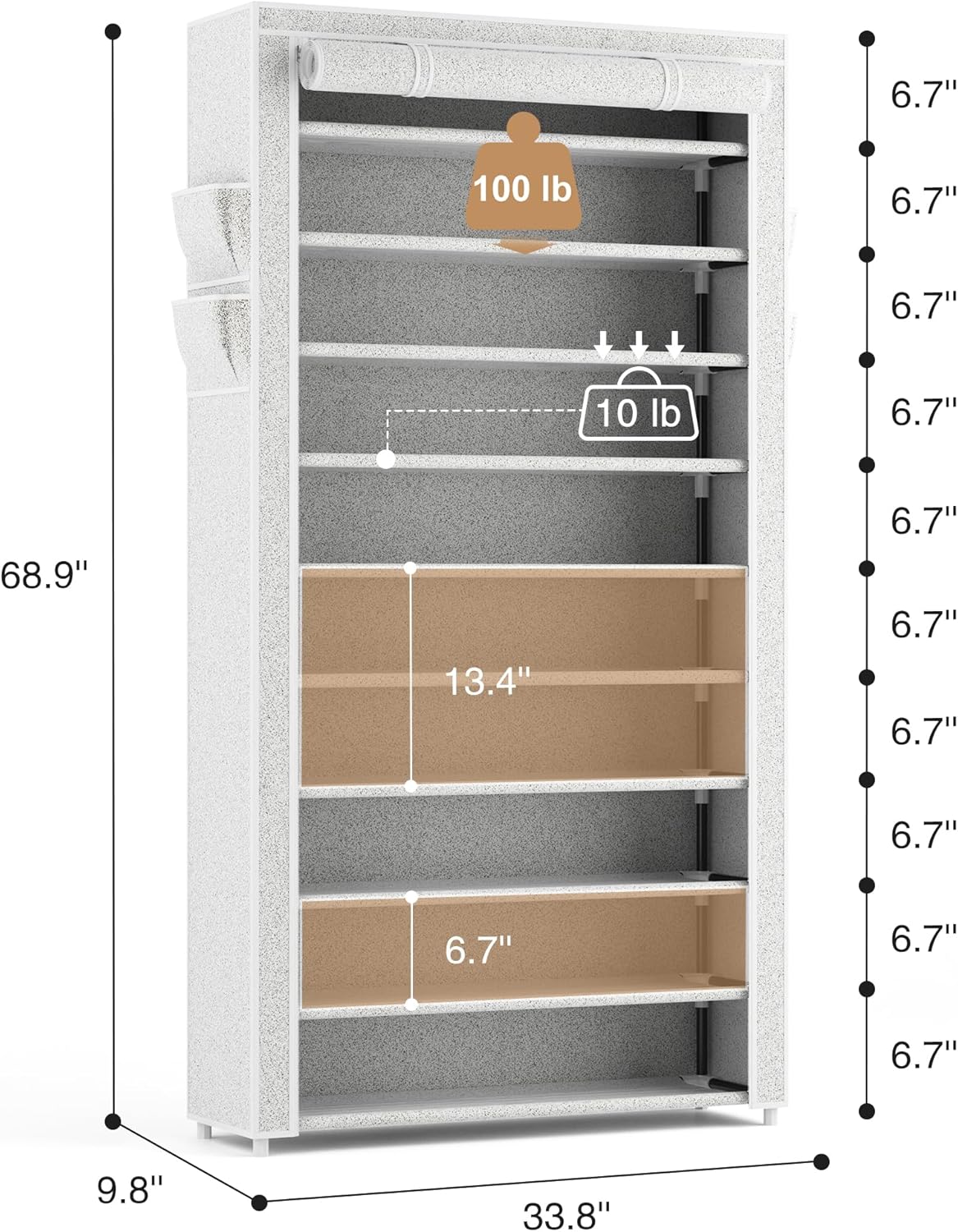 ROJASOP 10 Tier Shoe Rack with Covers Large Capacity Stackable Tall Shoe Shelf Storage wourant