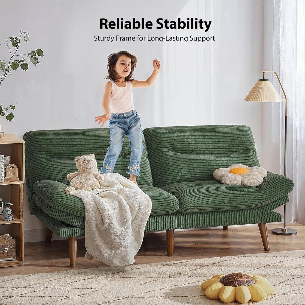 Convertible Futon Sofa Bed 66 Inch Corduroy Futon Sofa Recliner Sofa Bed for Small Spaces wourant
