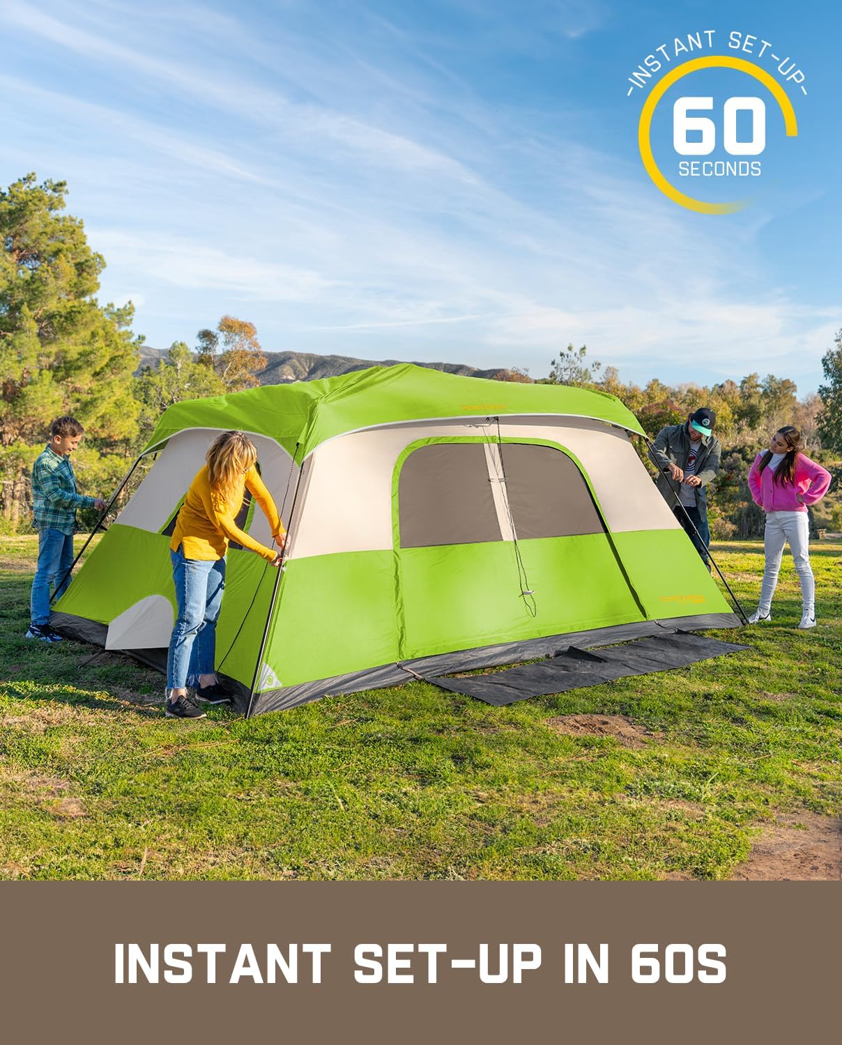 Portable camping tent for 4/6/8/10 people with instant cabin and rainproof and windproof wourant