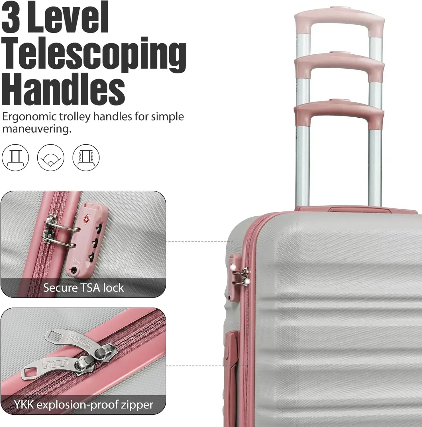 LONG VACATION 6 Piece Luggage Set Carry on Suitcase with ABS+PC hardshell Spinner Wheels wourant