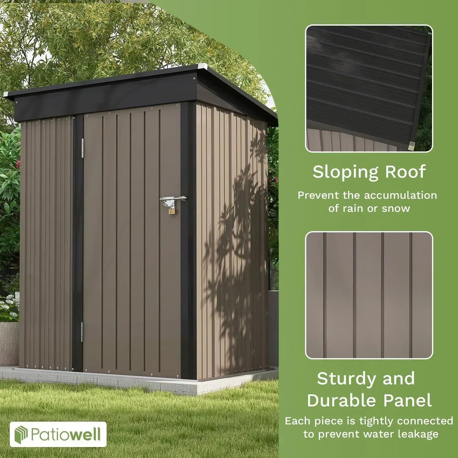 Patiowell 5x3 FT Outdoor Storage Shed Tool Shed with Sloping Roof and Lockable Door Metal Shed wourant